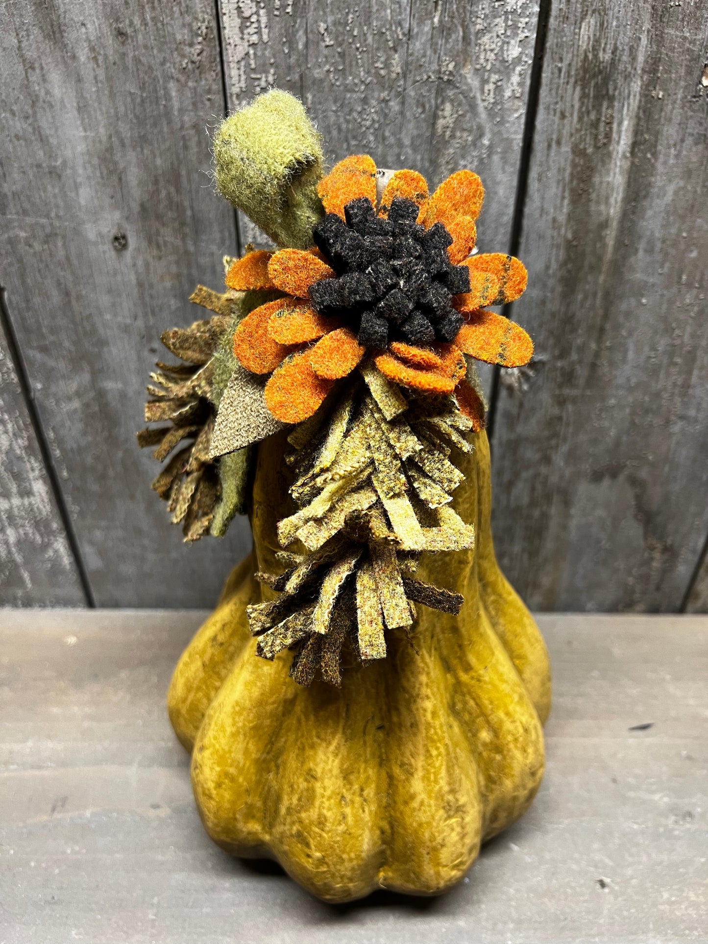 Paper Mache Pumpkin, 10.5", WOOL SUNFLOWERS