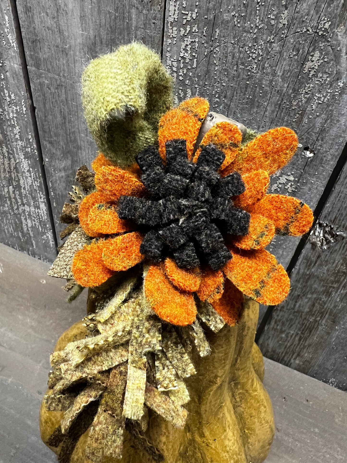 Paper Mache Pumpkin, 10.5", WOOL SUNFLOWERS