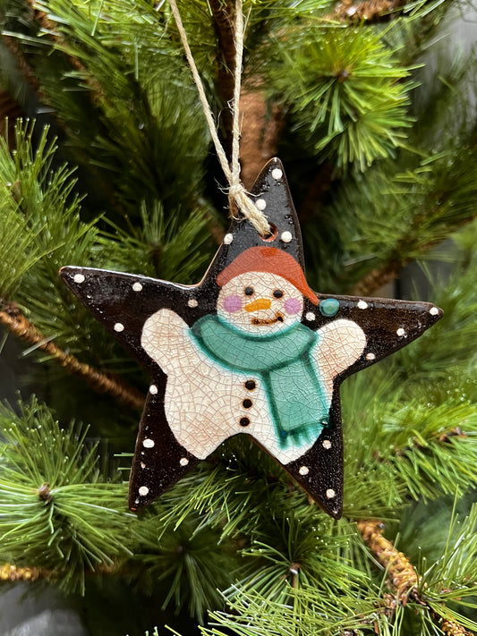 Ornament, Redware, STAR/SNOWMAN/SCARF