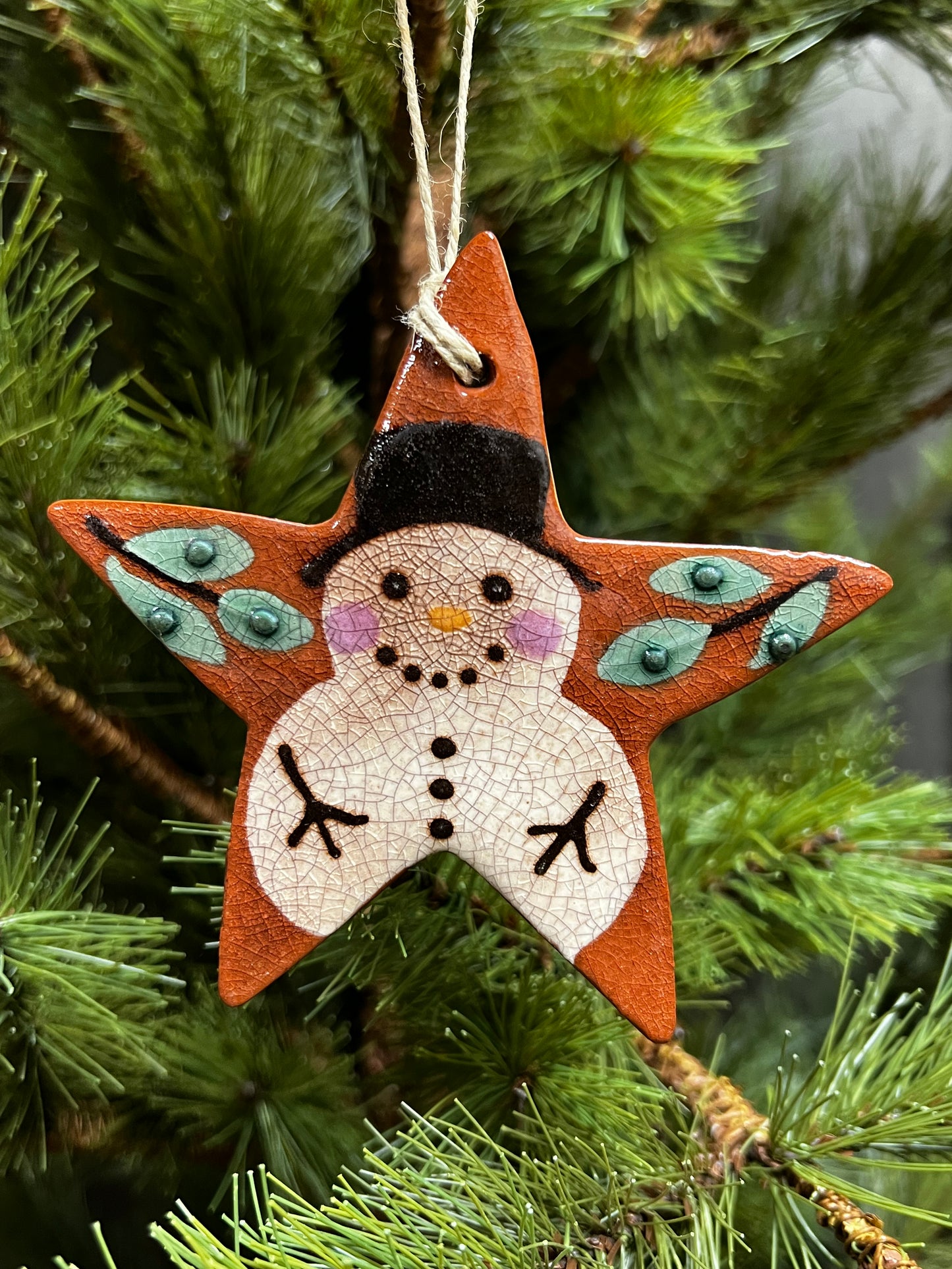 Ornament, Redware, STAR/SNOWMAN/LEAVES