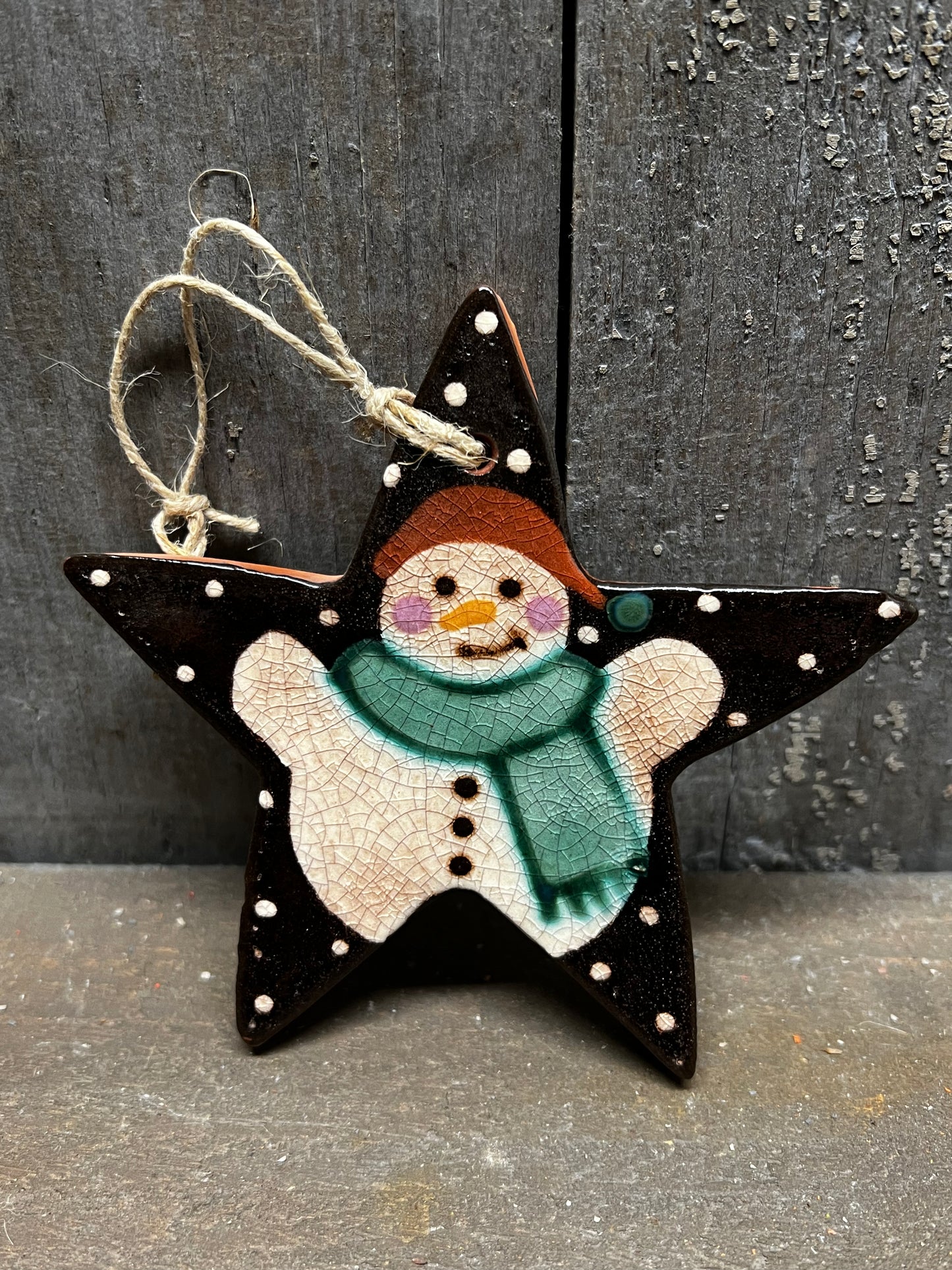 Ornament, Redware, STAR/SNOWMAN/SCARF