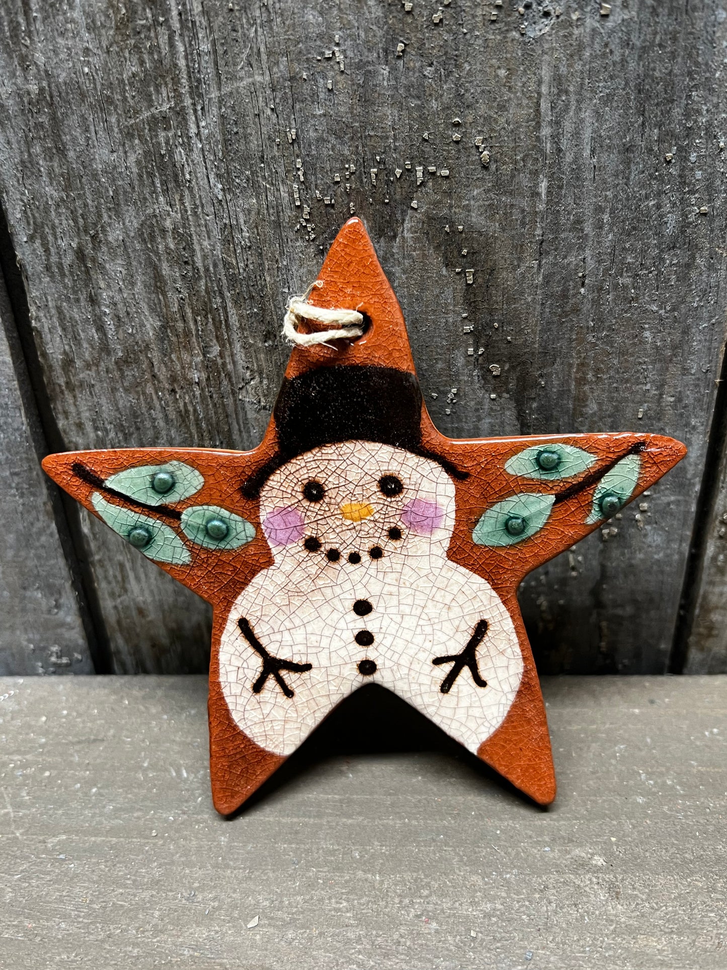 Ornament, Redware, STAR/SNOWMAN/LEAVES