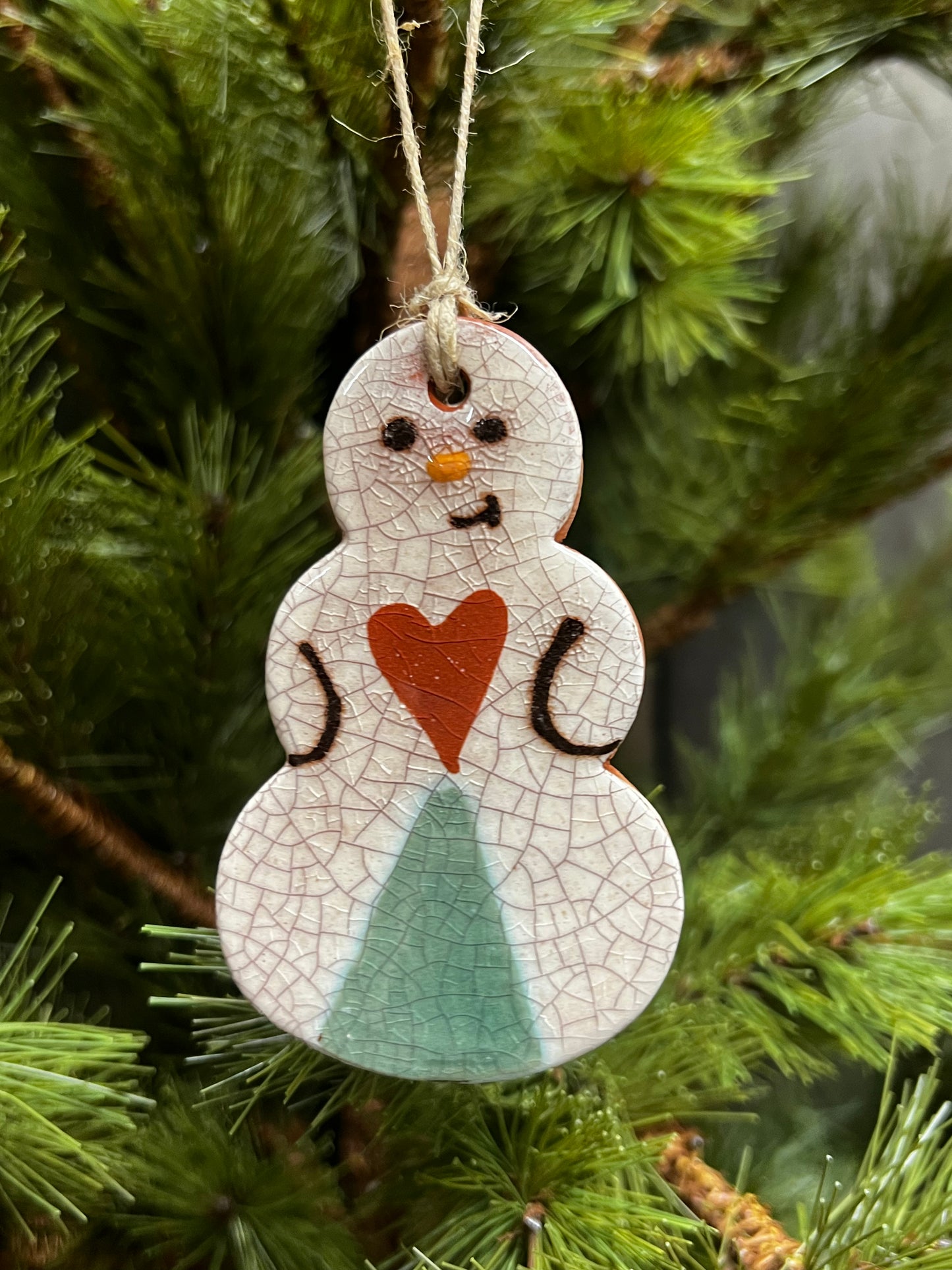 Ornament, Redware, Snowman, HEART/TREE