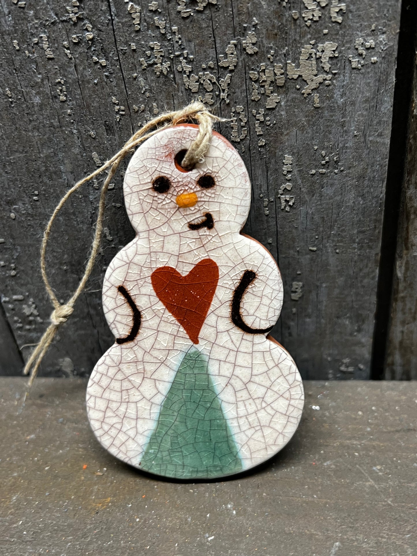 Ornament, Redware, Snowman, HEART/TREE