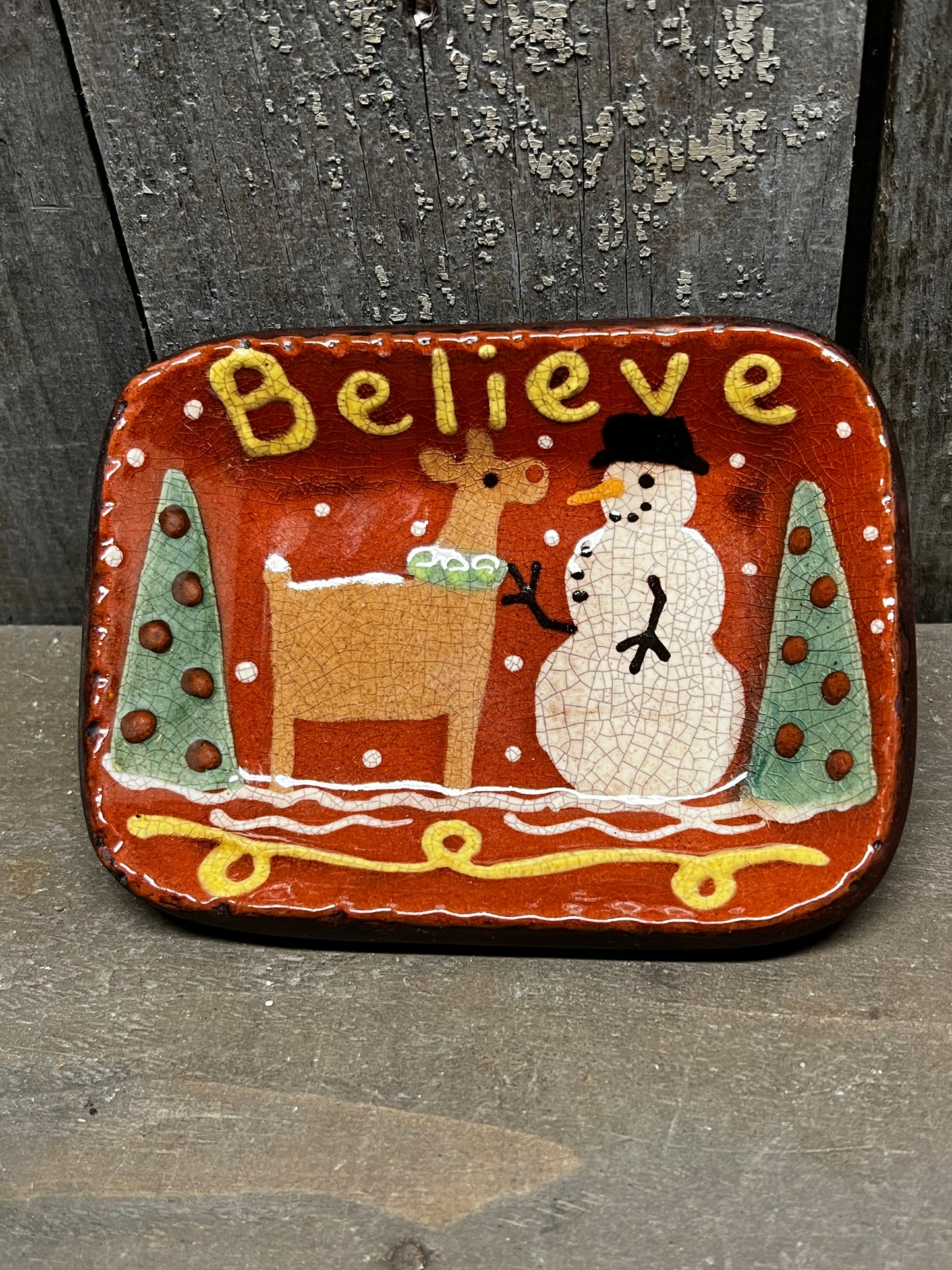 Tray, Redware,SNOWMAN/REINDEER