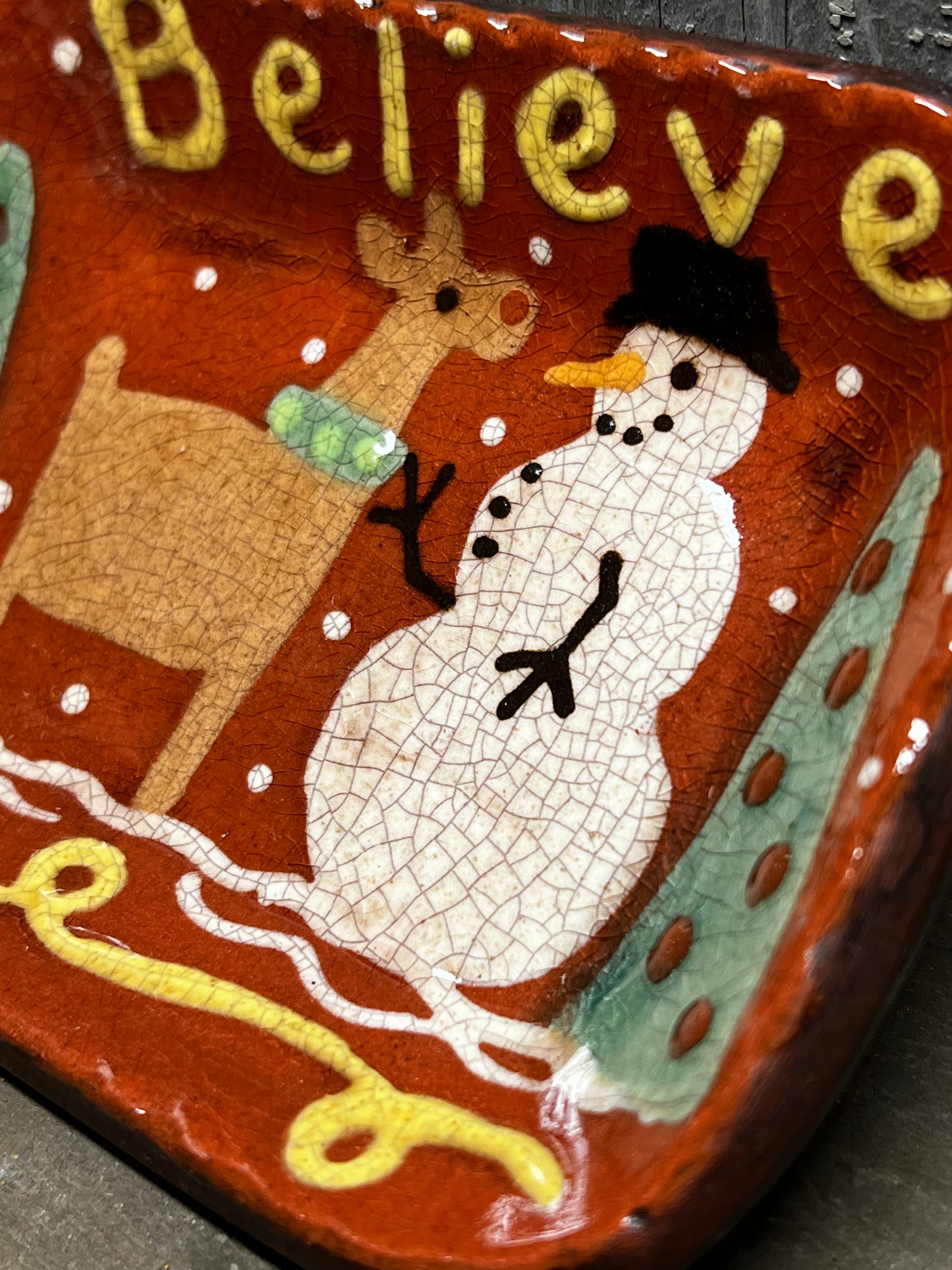 Tray, Redware,SNOWMAN/REINDEER