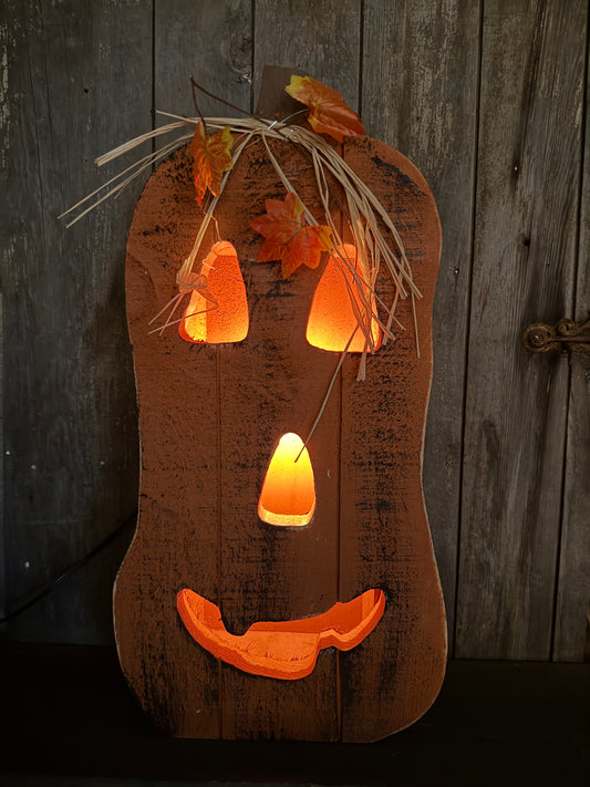 PUMPKIN FACE, Heavy Wood, Clip Light, LOCAL ONLY