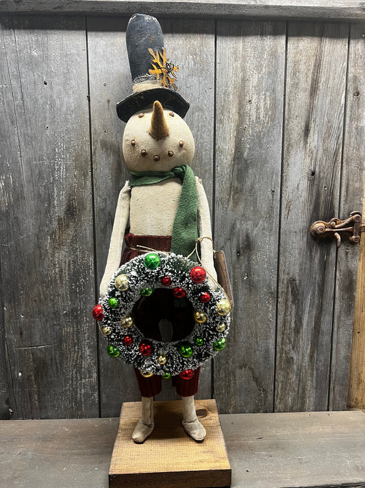 Snowman, 28", HAT/SCARF/ VINTAGE WREATH