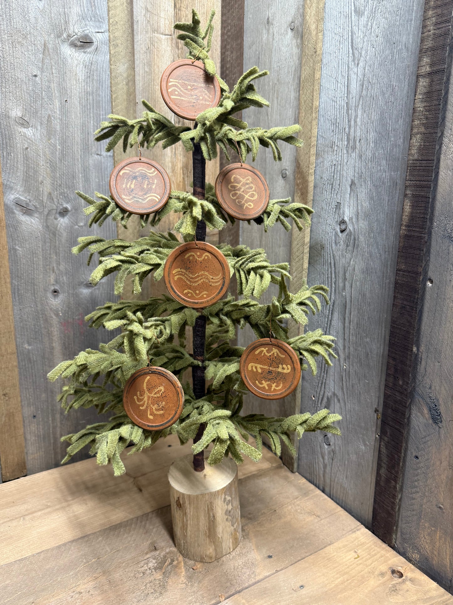 Ornament, Wooden, Set/6, “REDWARE”