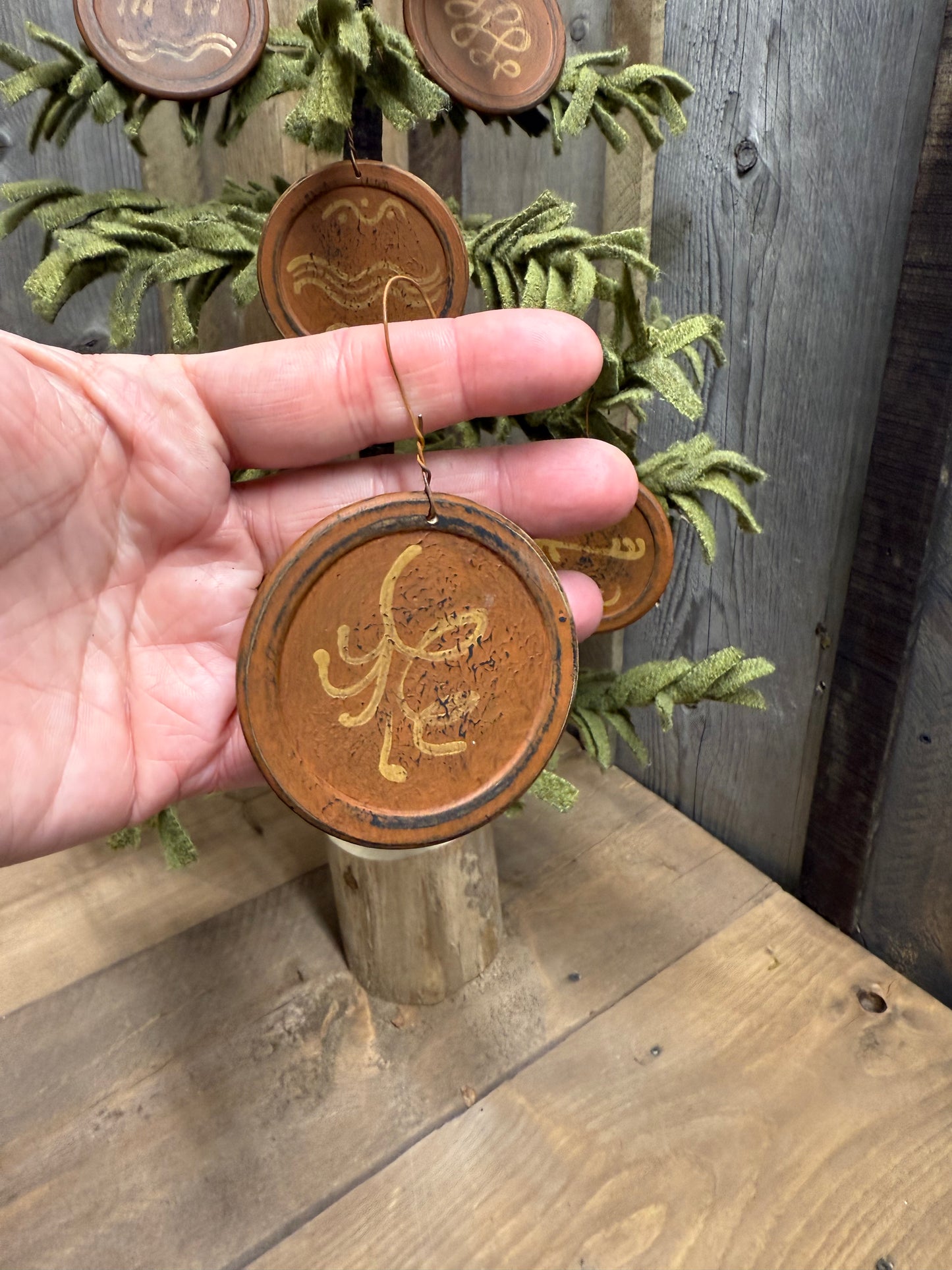 Ornament, Wooden, Set/6, “REDWARE”