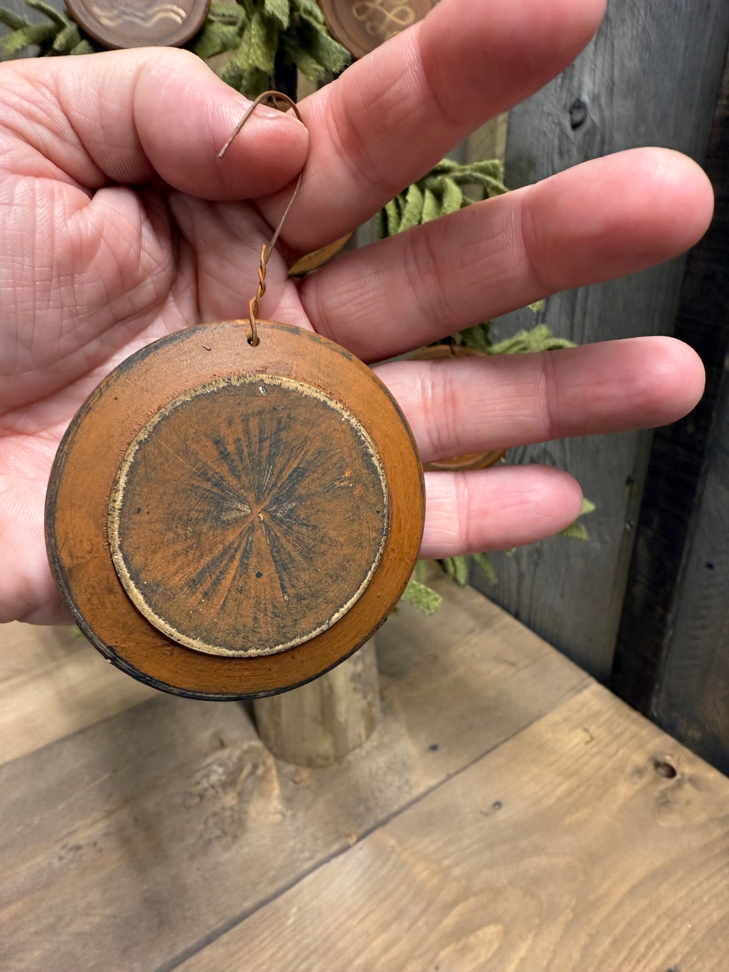 Ornament, Wooden, Set/6, “REDWARE”