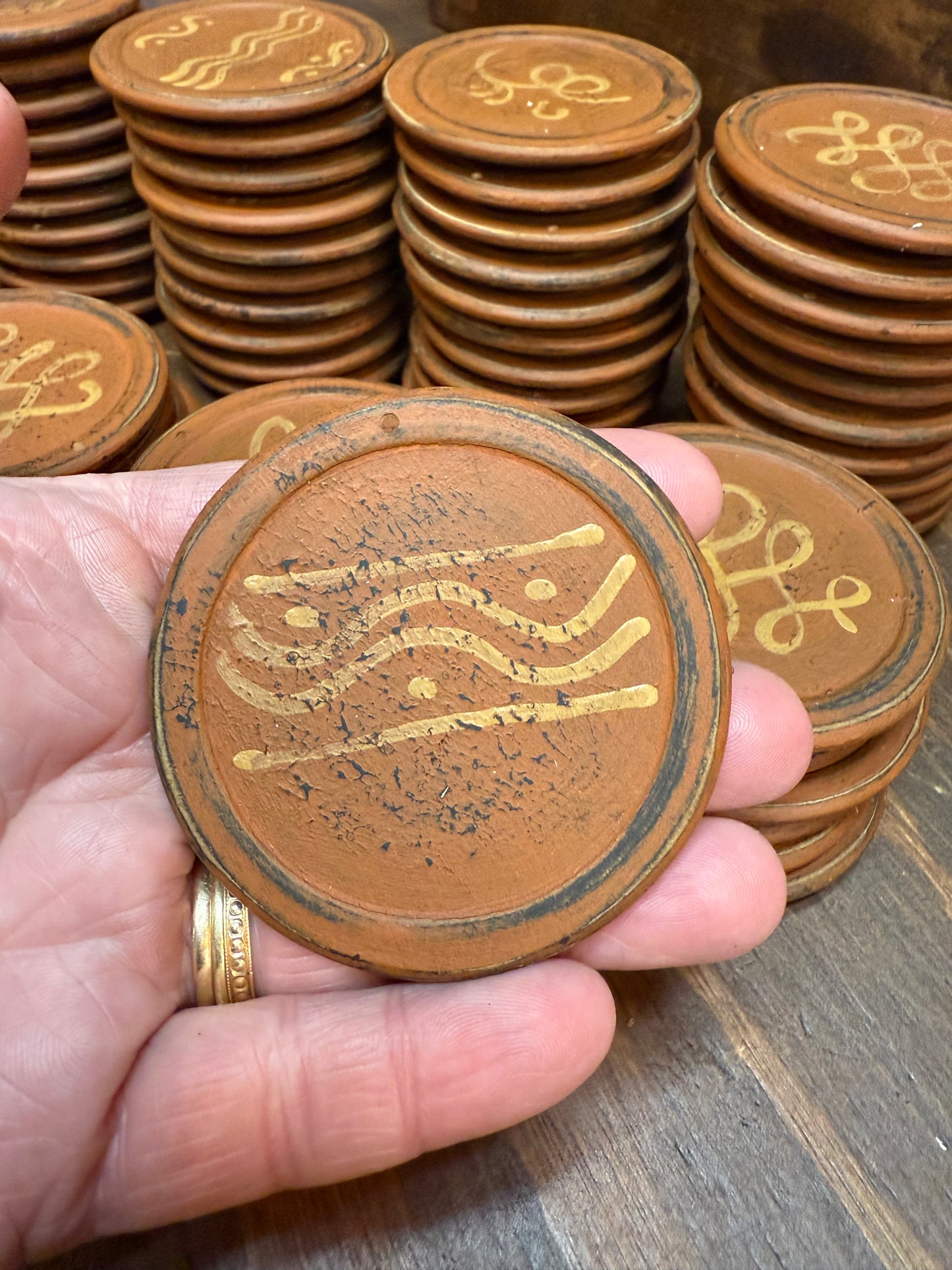 Ornament, Wooden, Set/6, “REDWARE”