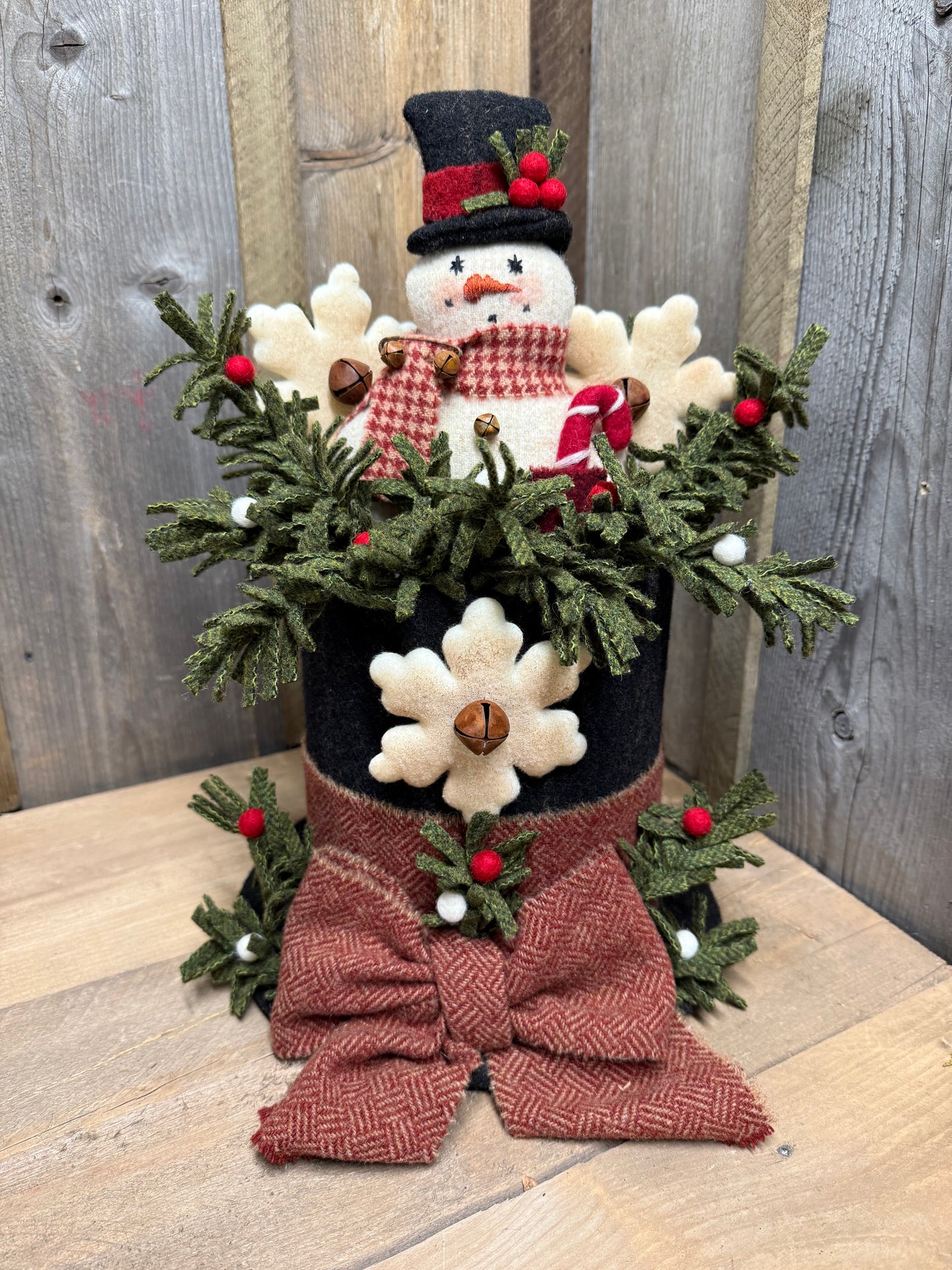 Wool Top Hat, 14", SNOWMAN & SNOWFLAKES