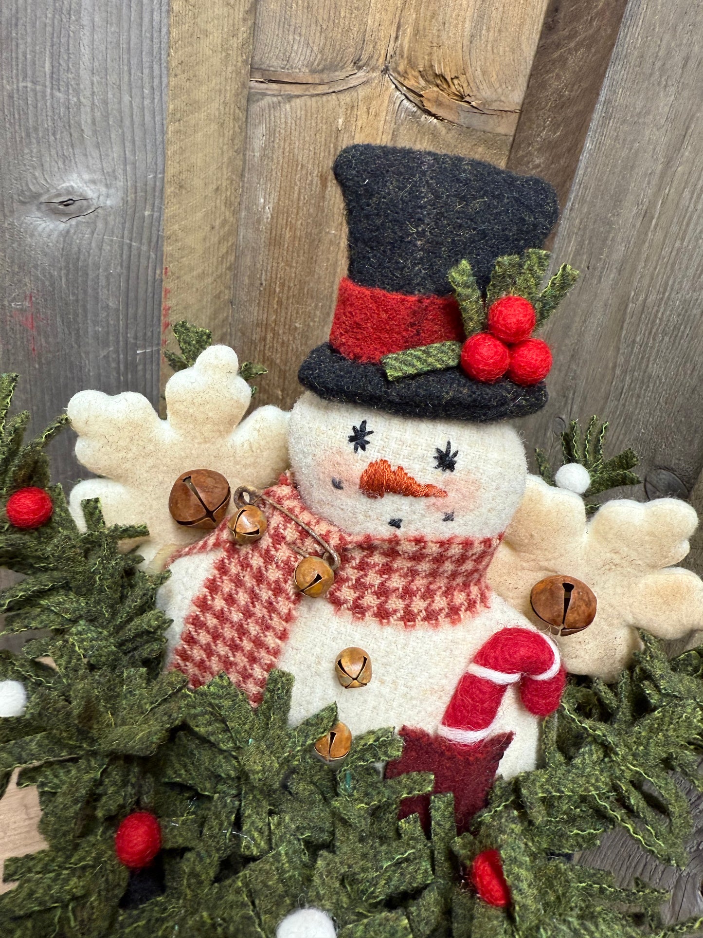Wool Top Hat, 14", SNOWMAN & SNOWFLAKES