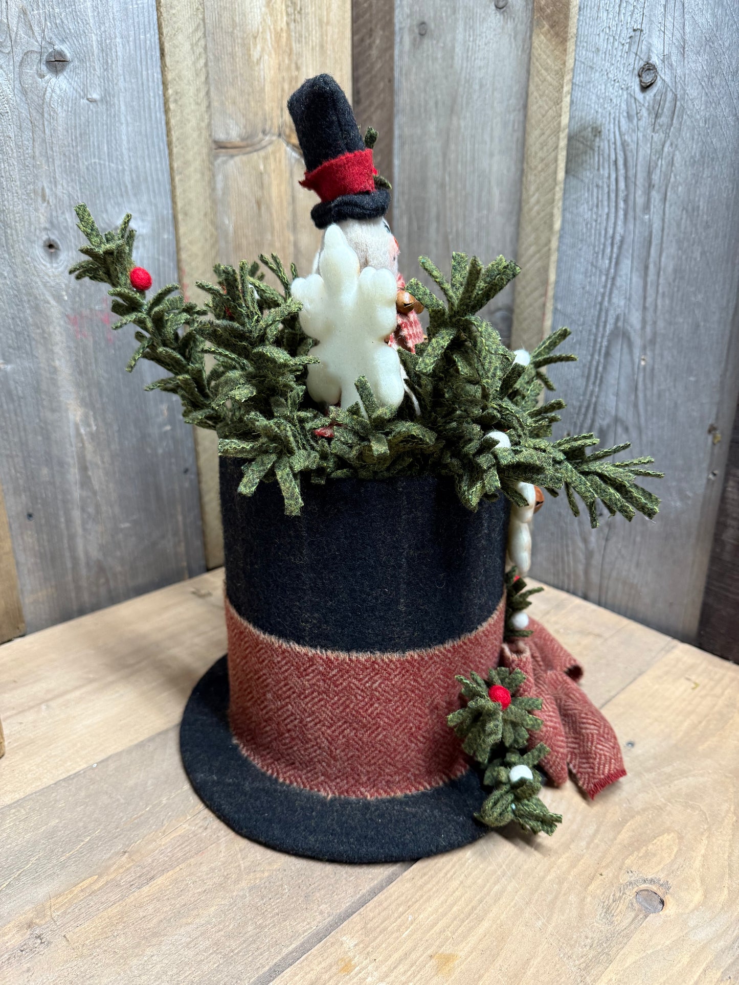 Wool Top Hat, 14", SNOWMAN & SNOWFLAKES