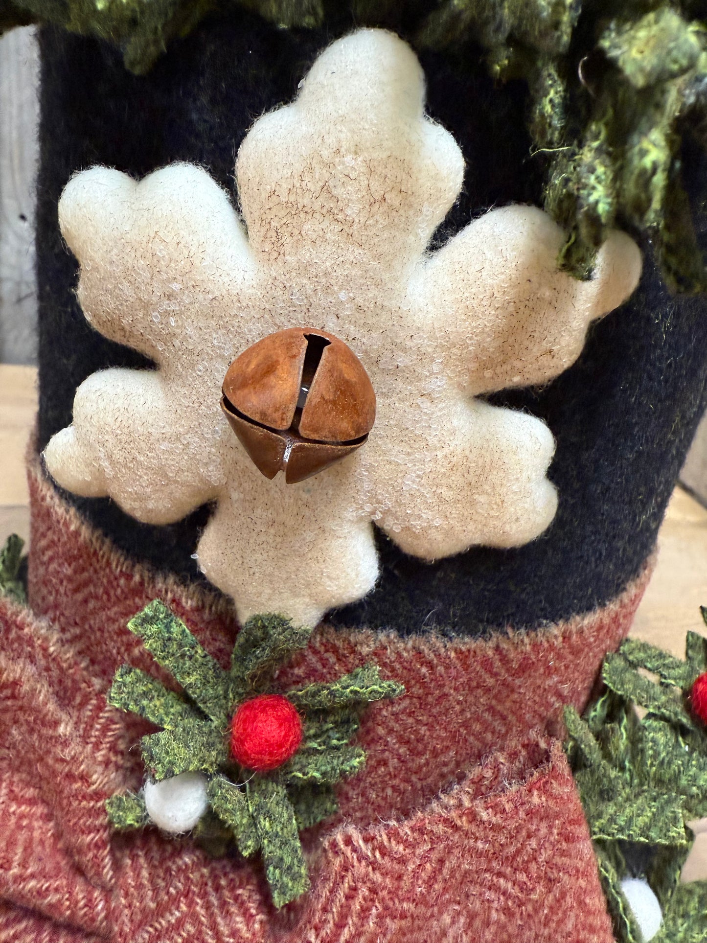 Wool Top Hat, 14", SNOWMAN & SNOWFLAKES