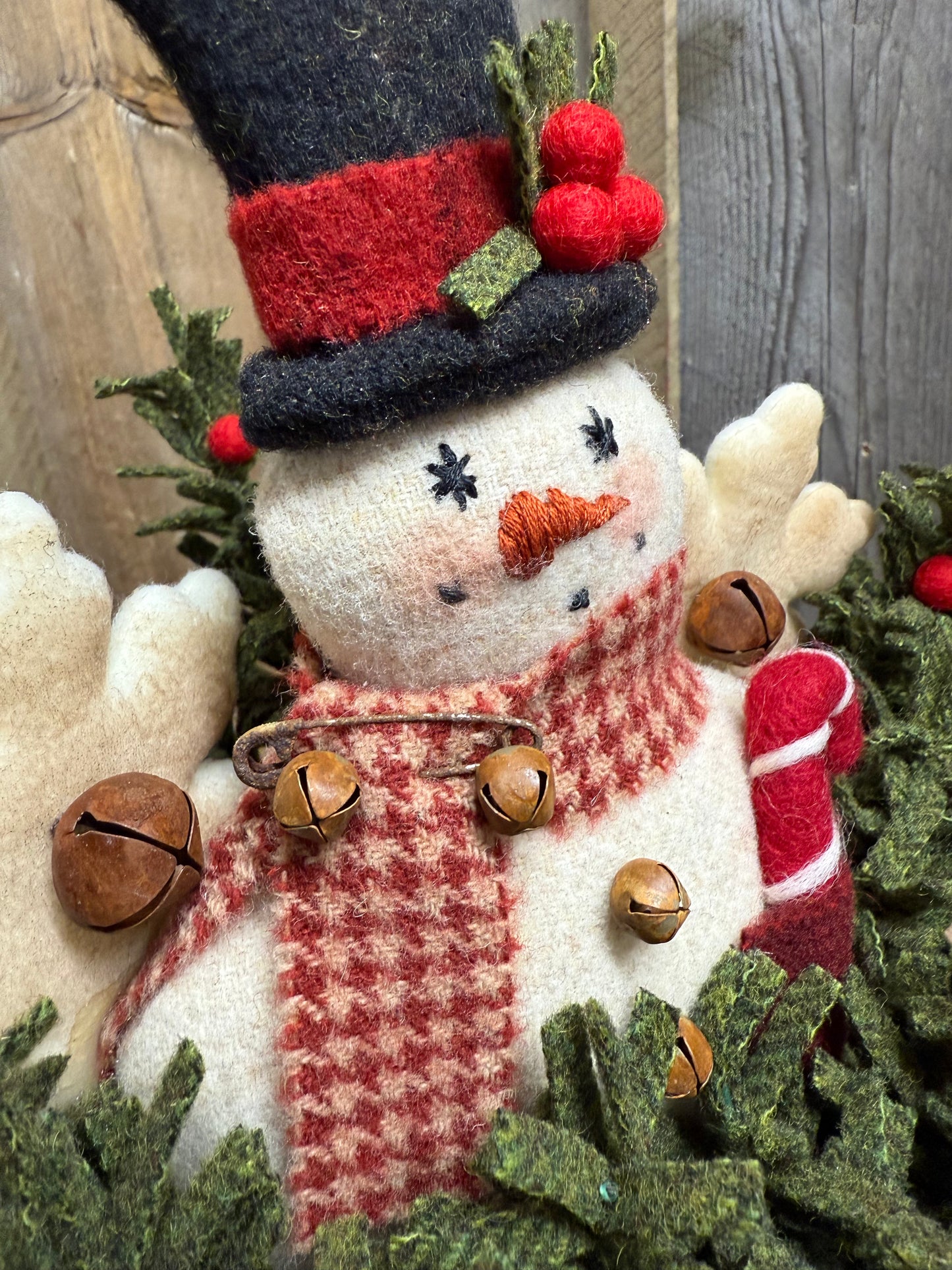 Wool Top Hat, 14", SNOWMAN & SNOWFLAKES