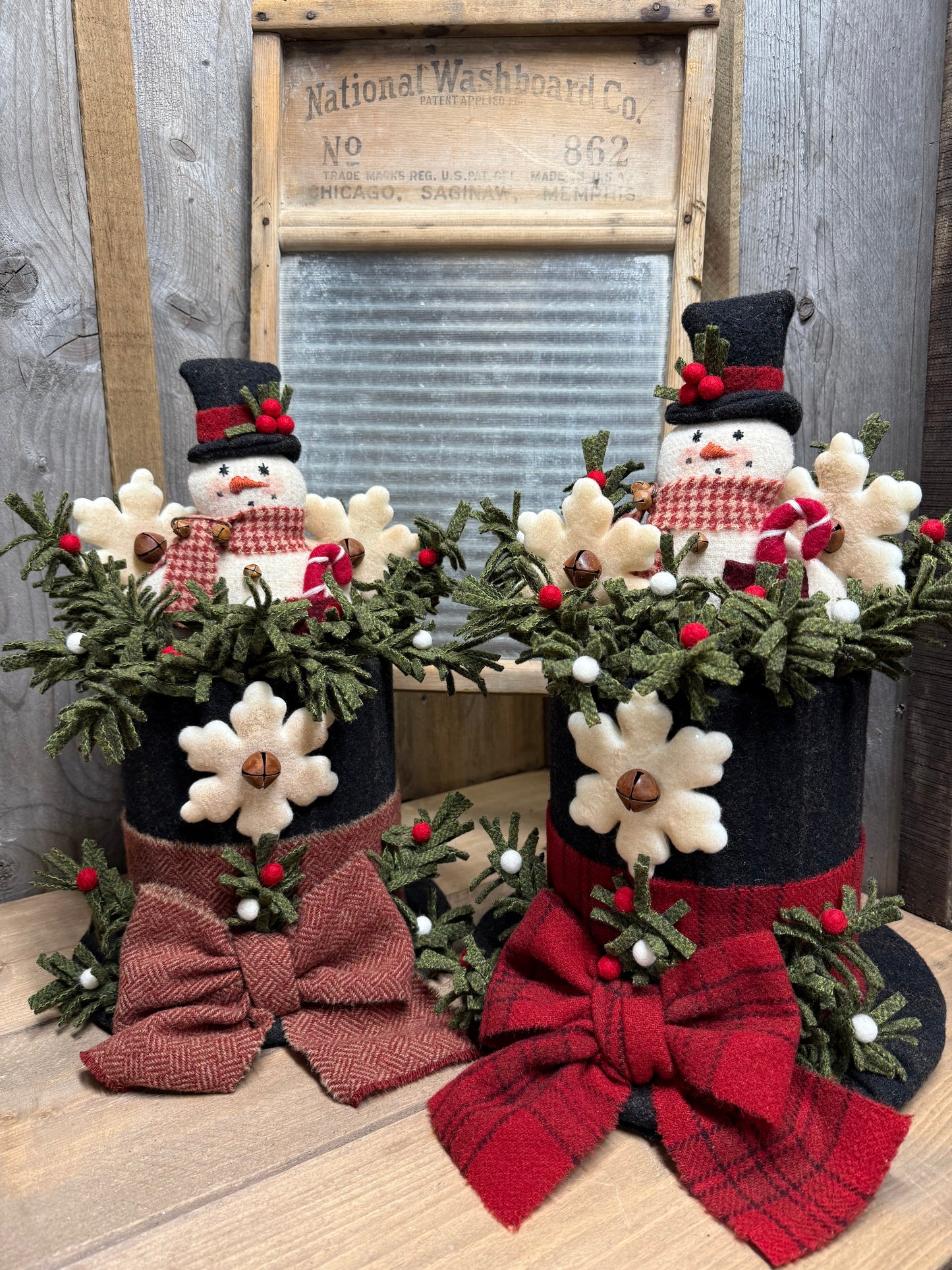 Wool Top Hat, 14", SNOWMAN & SNOWFLAKES