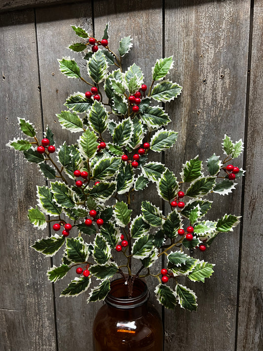 Spray, 28", MINI HOLLY & BERRIES