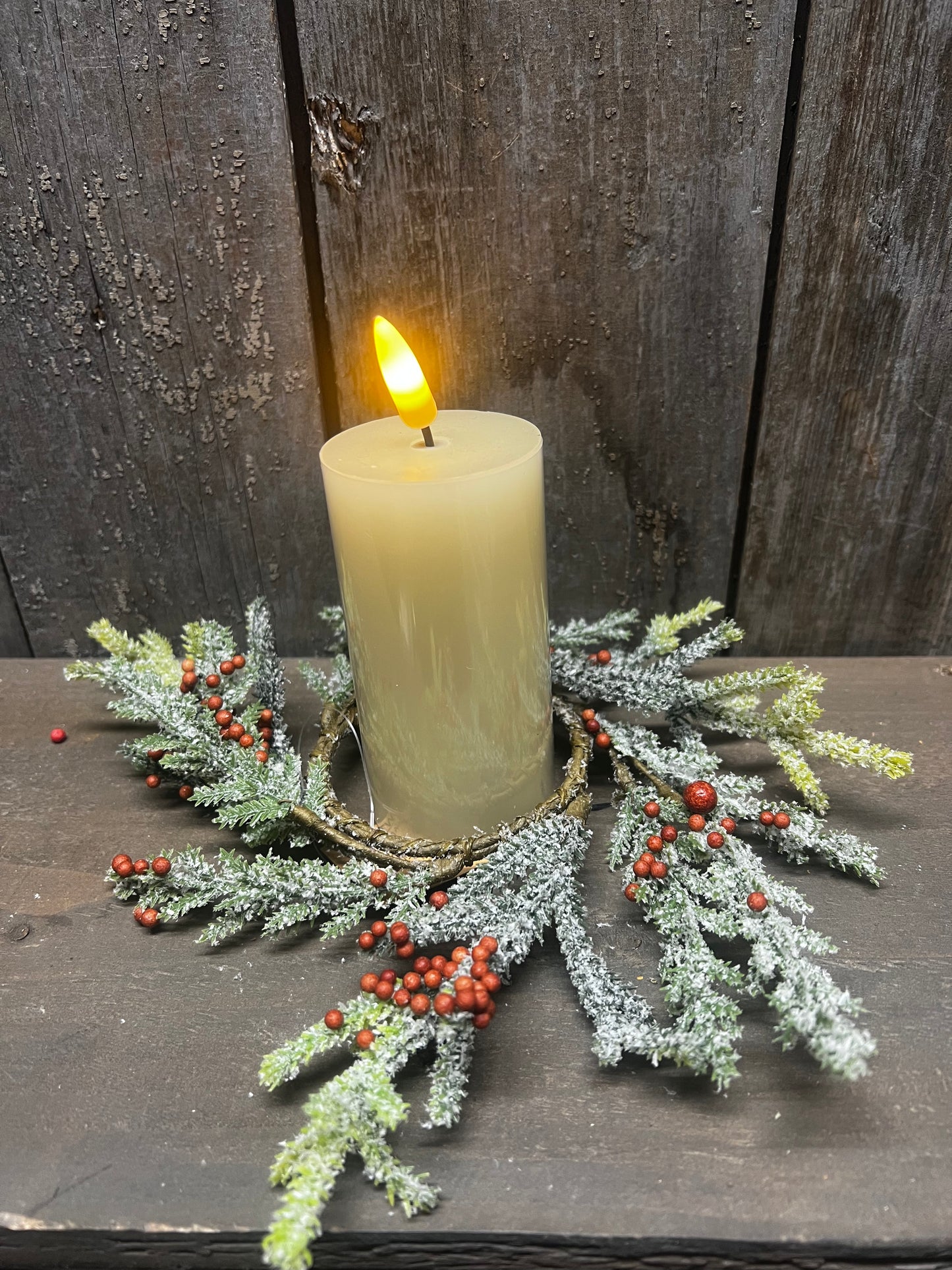 Candle Ring, 2.25",  SNOWY RED BERRY & FIR