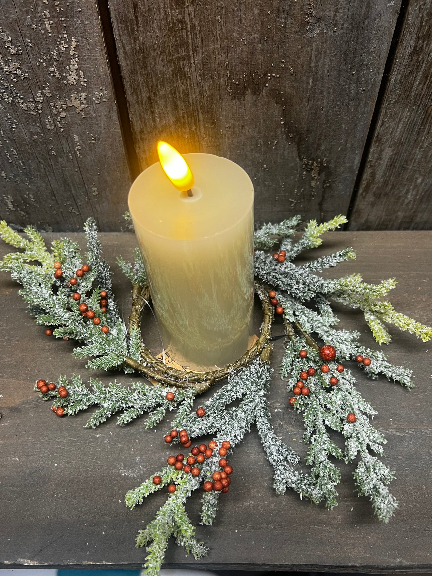 Candle Ring, 2.25",  SNOWY RED BERRY & FIR