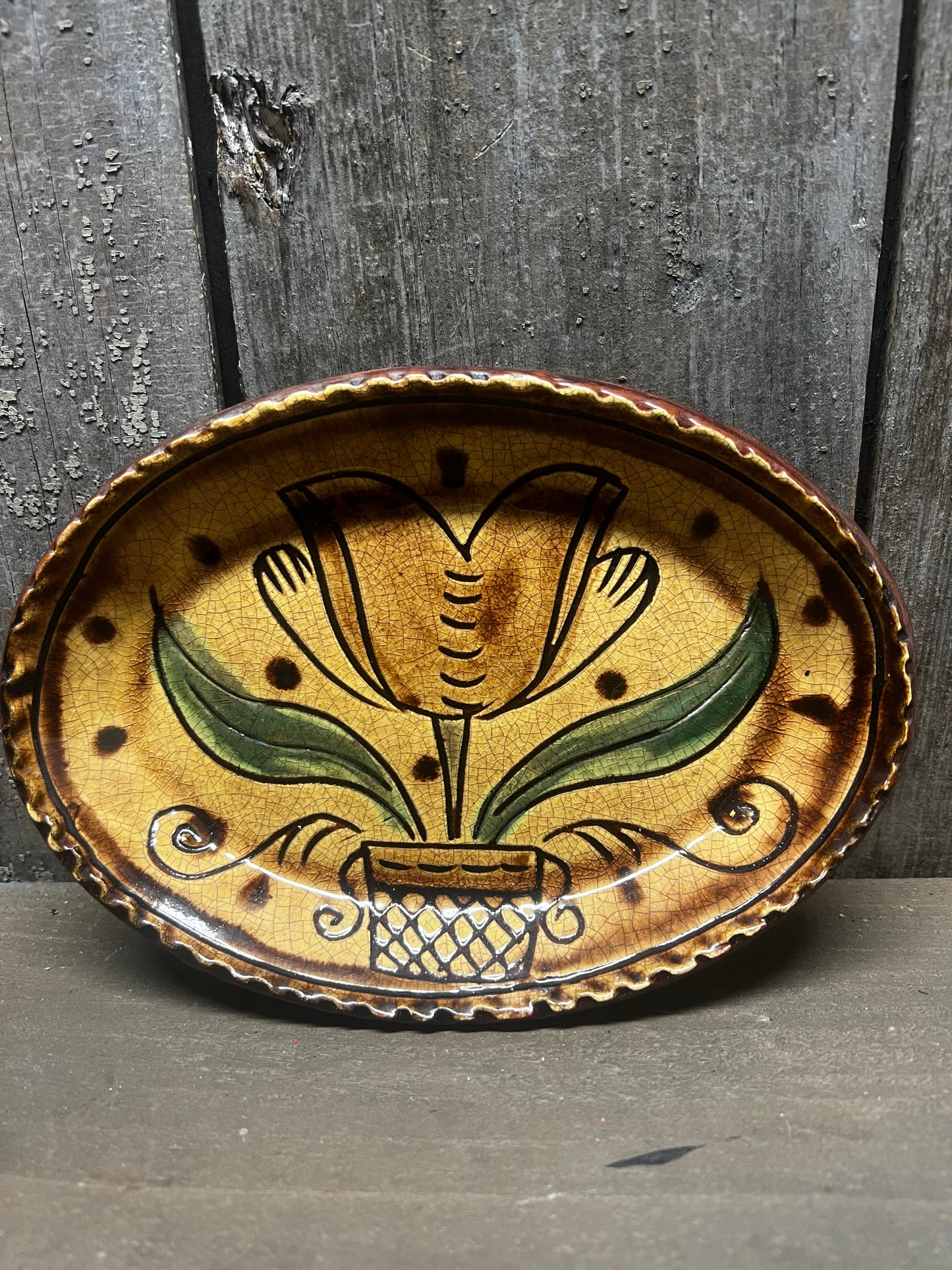 Plate, Oval, 6.5", FOLK ART TULIP