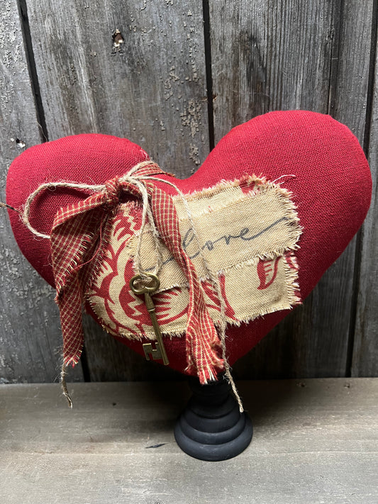 Heart w/ Key, 9", Black Base, RED or TAN