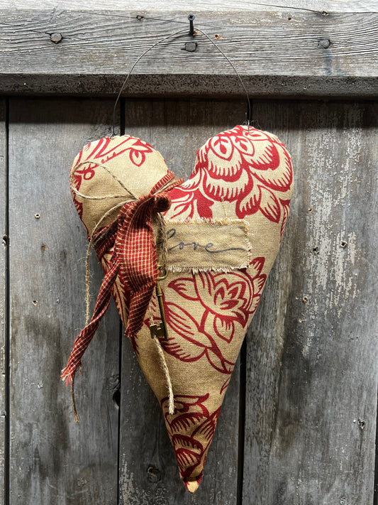 Hanging Heart w/ Key, 15", FLORAL