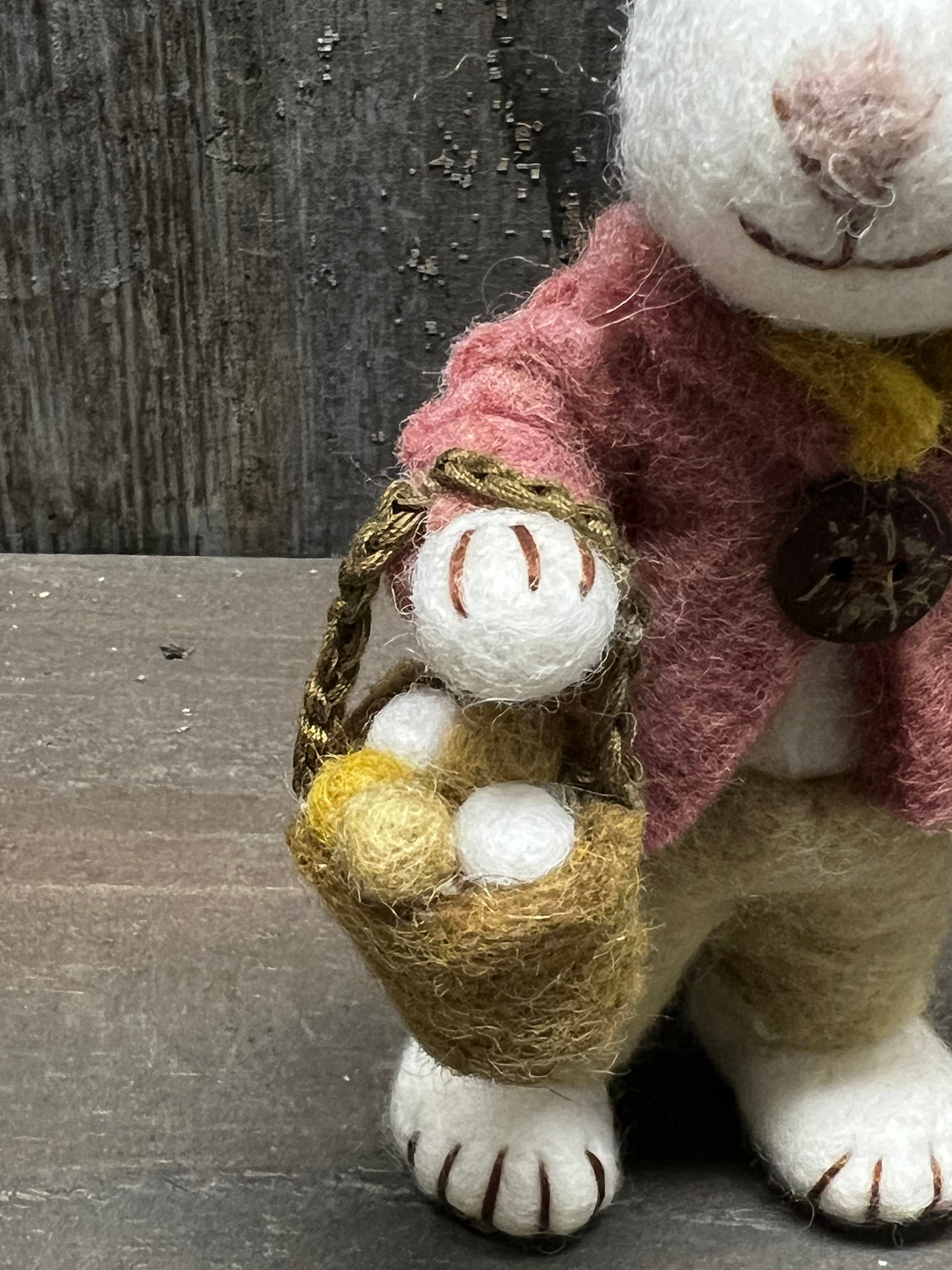 Bunny, Small Felted, WHITE W/ PANTS & BASKET OF EGGS