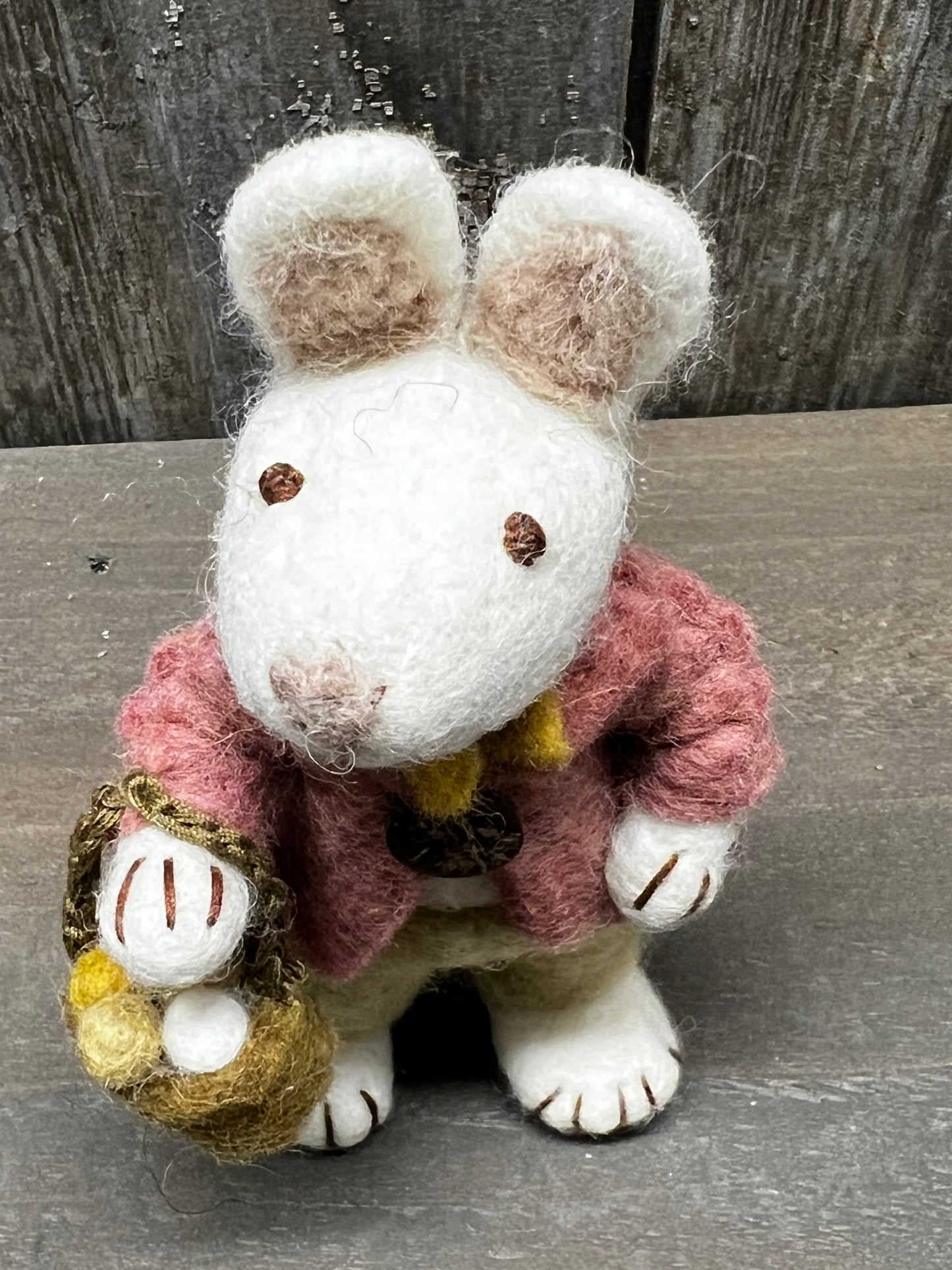 Bunny, Small Felted, WHITE W/ PANTS & BASKET OF EGGS