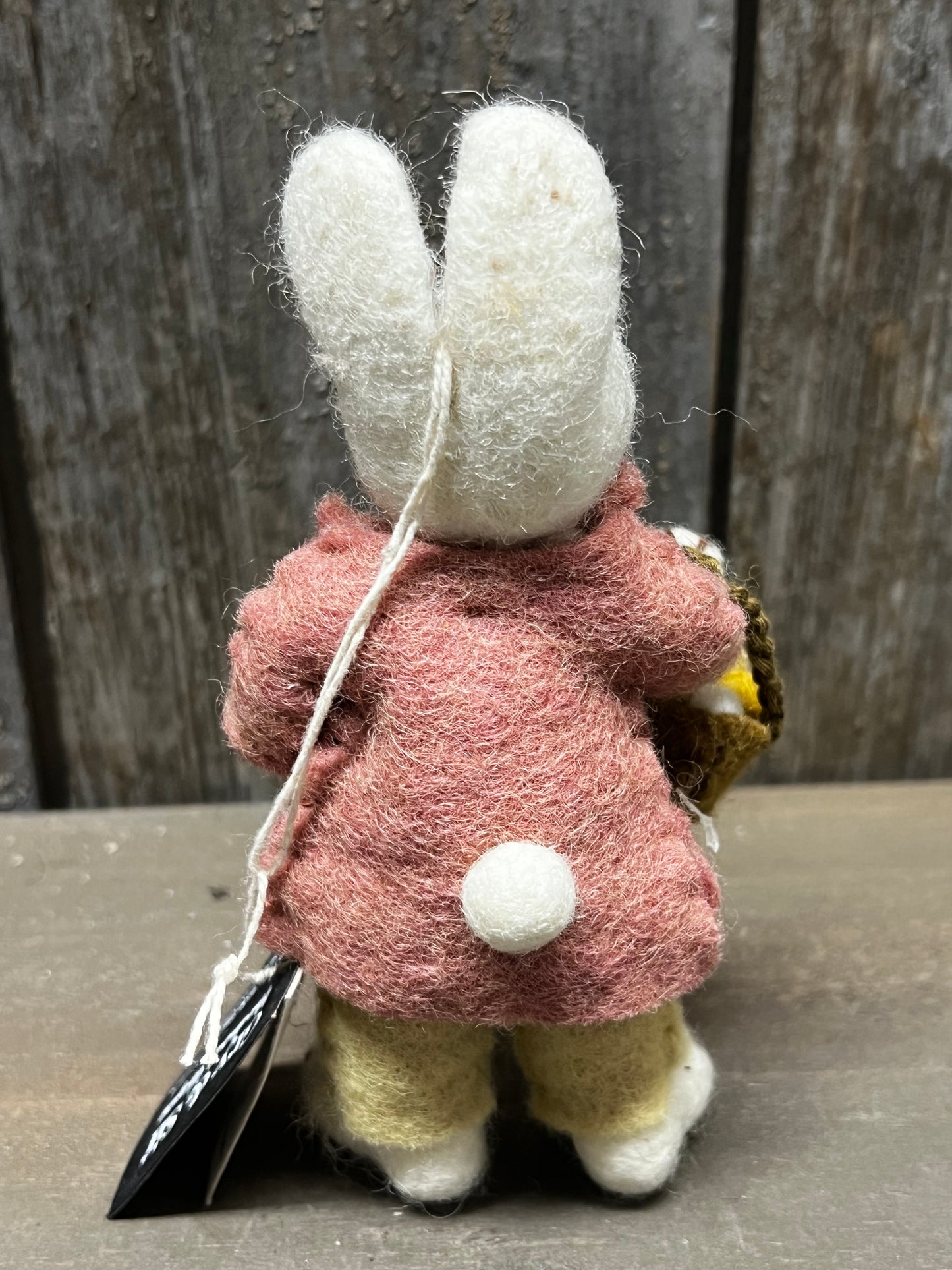 Bunny, Small Felted, WHITE W/ PANTS & BASKET OF EGGS