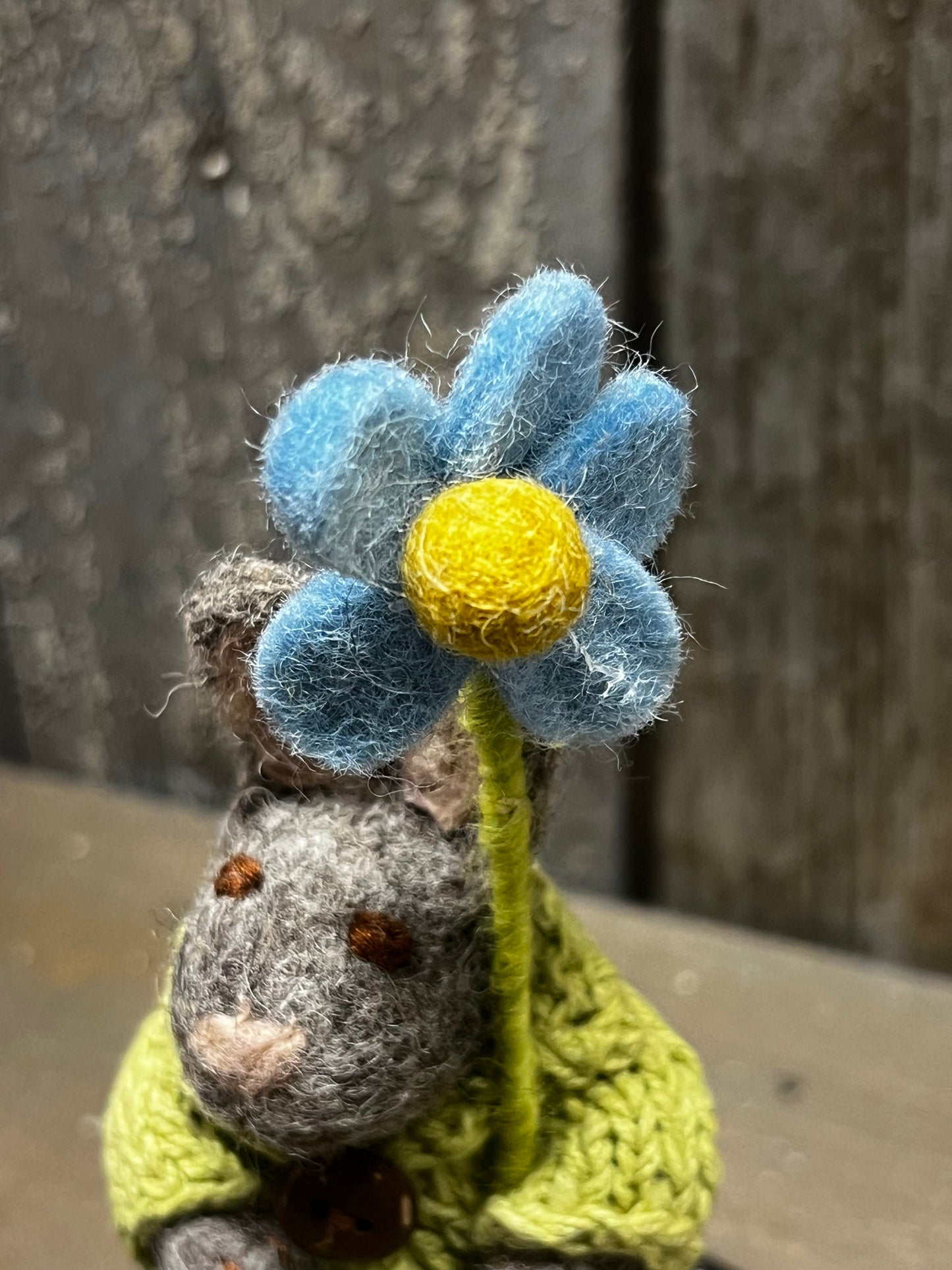 Bunny, Small Felted, GREY W/ PANTS & BLUE FLOWER