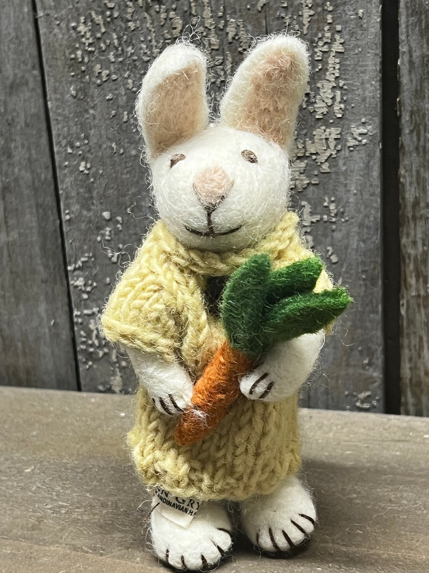 Bunny, Small Felted, WHITE W/ YELLOW DRESS & CARROT