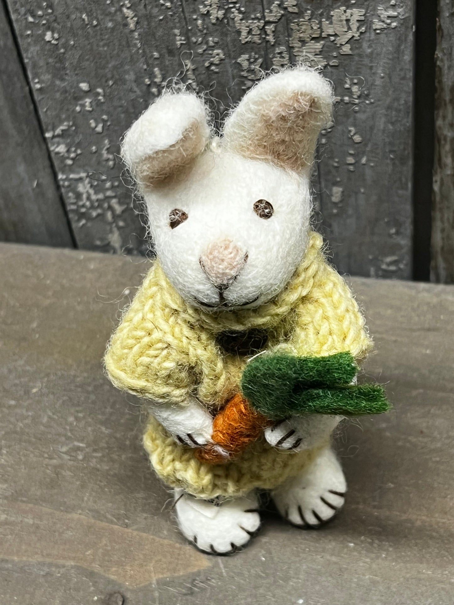 Bunny, Small Felted, WHITE W/ YELLOW DRESS & CARROT