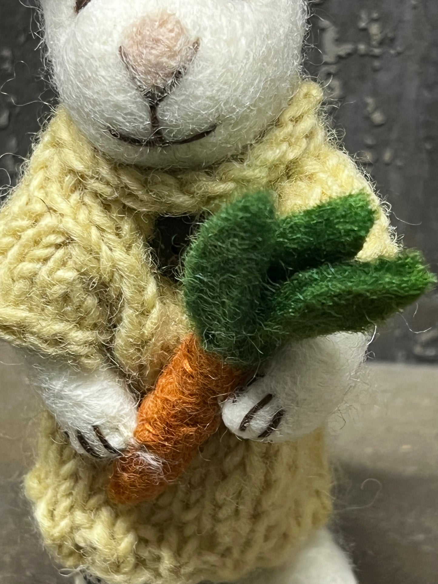 Bunny, Small Felted, WHITE W/ YELLOW DRESS & CARROT