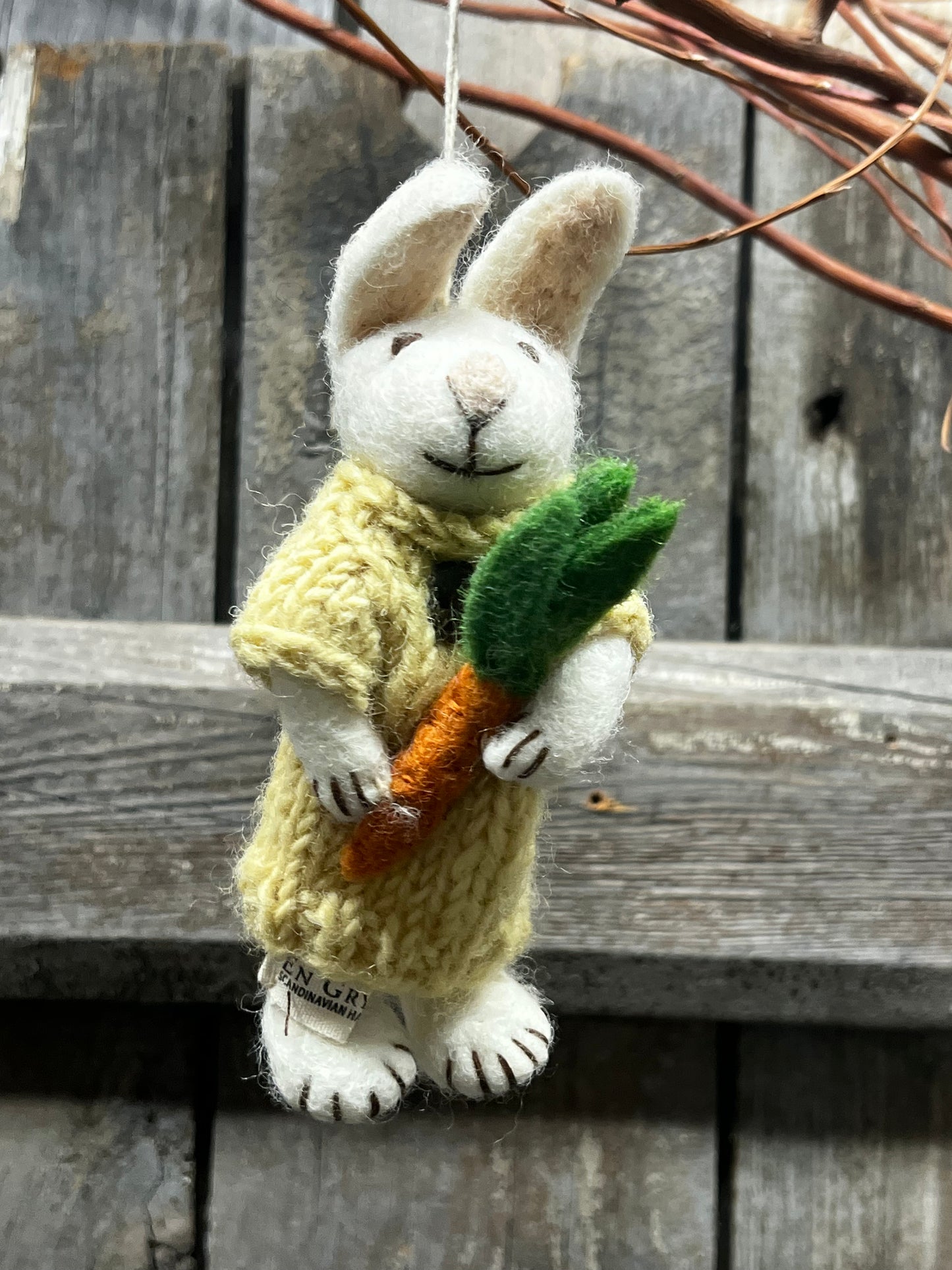 Bunny, Small Felted, WHITE W/ YELLOW DRESS & CARROT