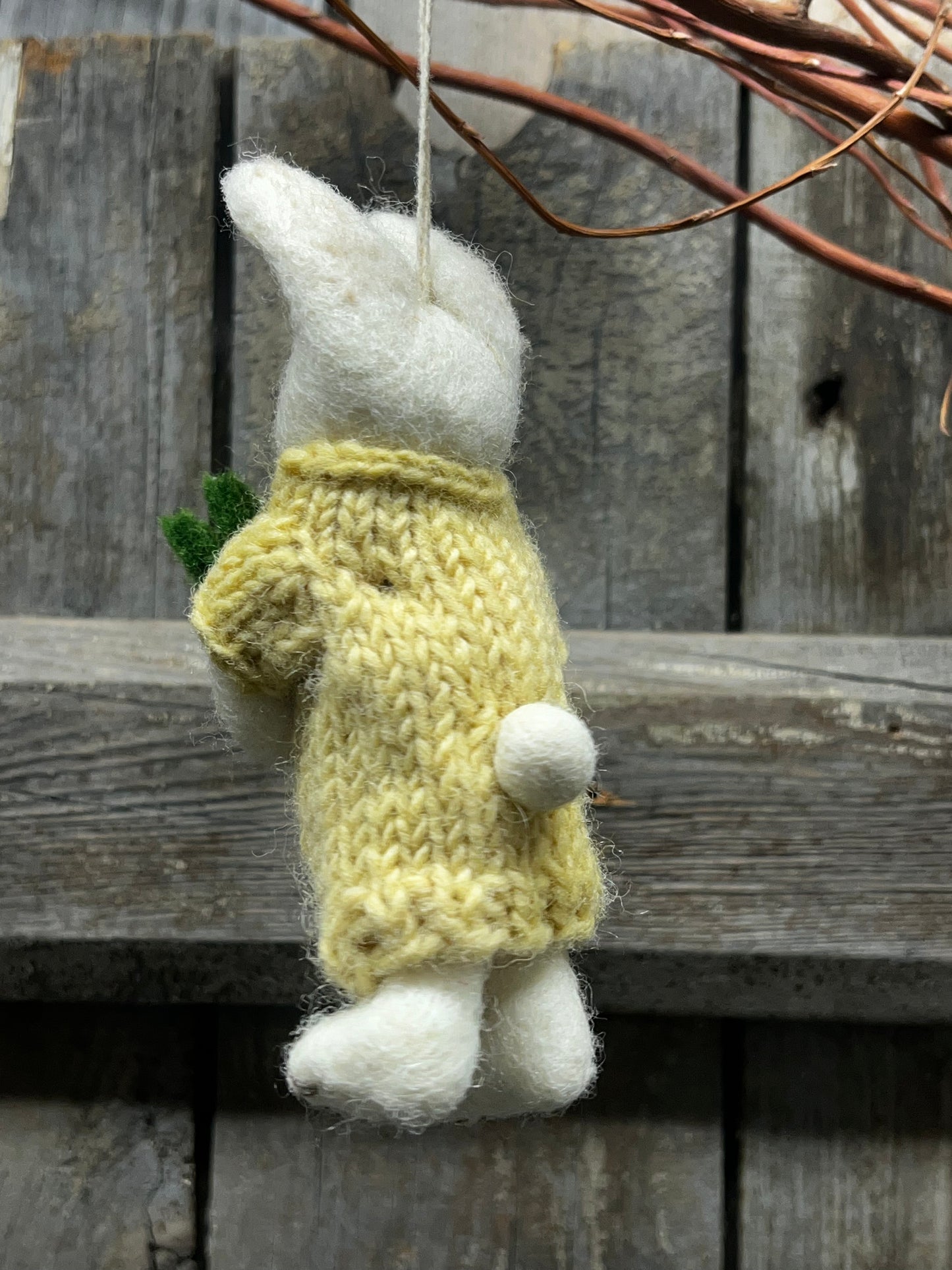 Bunny, Small Felted, WHITE W/ YELLOW DRESS & CARROT