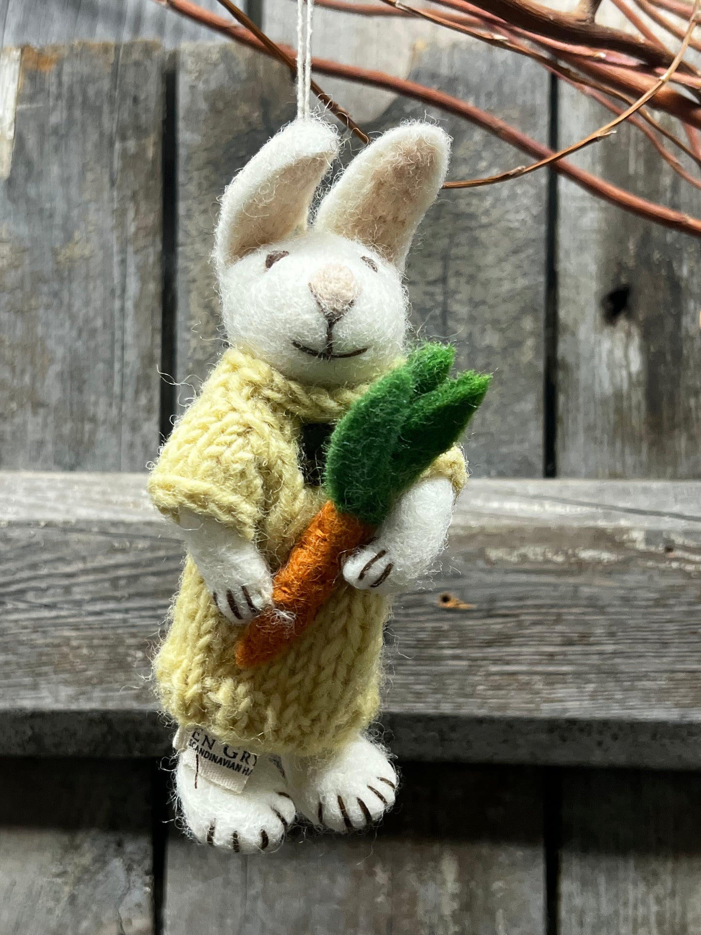 Bunny, Small Felted, WHITE W/ YELLOW DRESS & CARROT