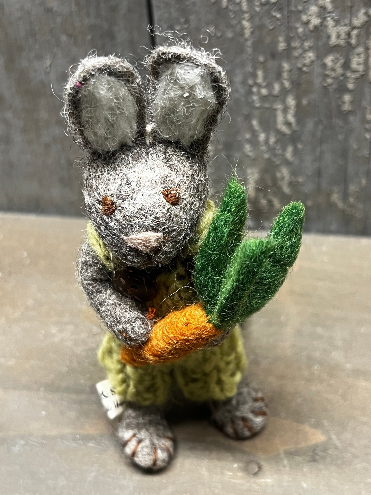 Bunny, Small Felted, GREY W/ PANTS & CARROT