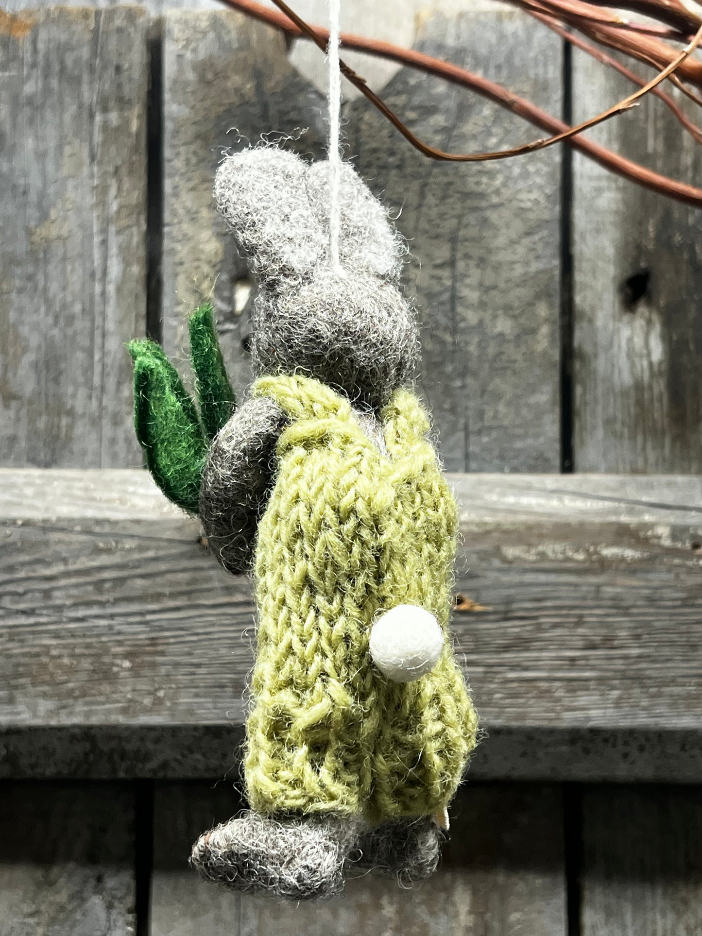 Bunny, Small Felted, GREY W/ PANTS & CARROT