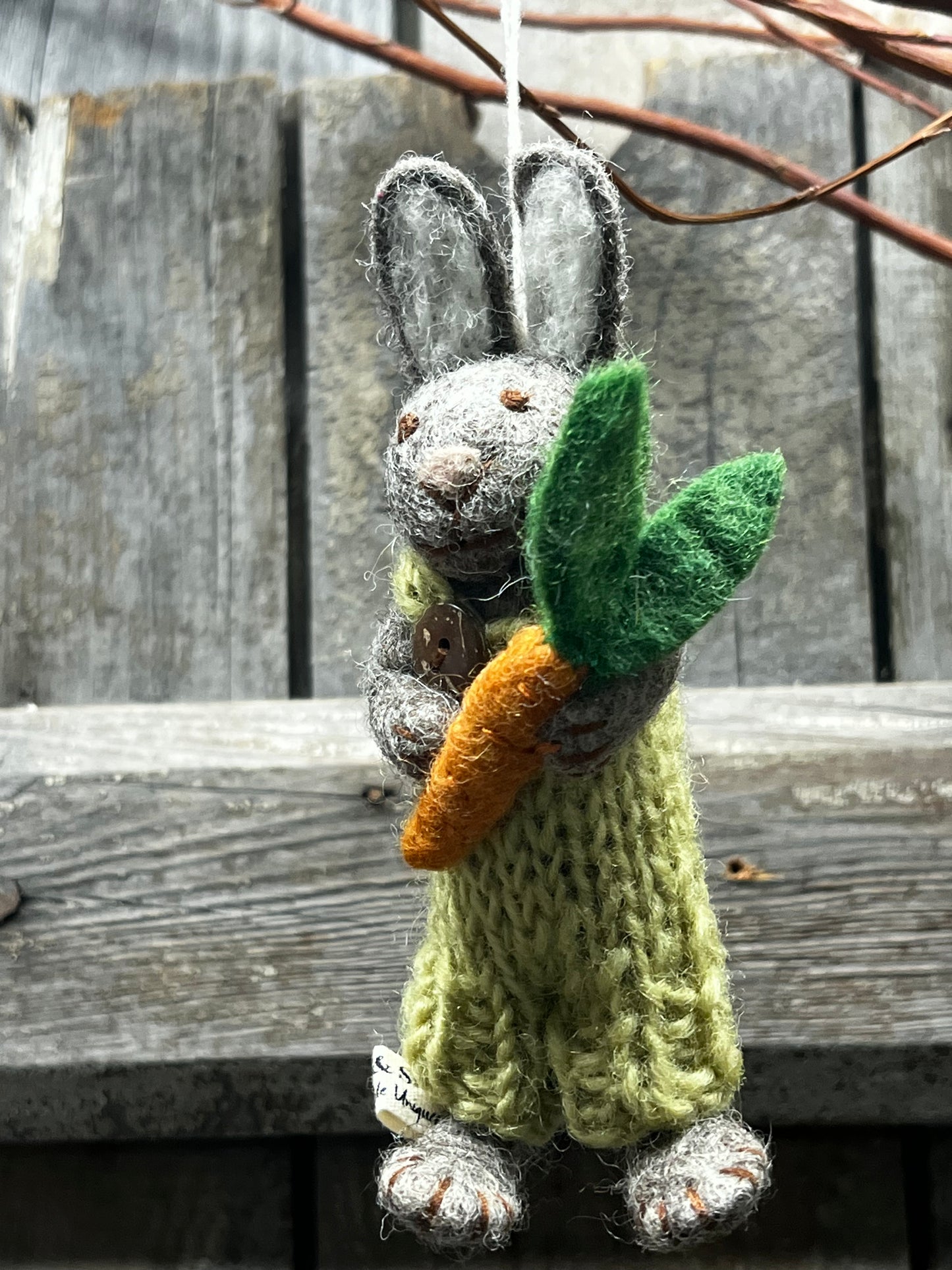 Bunny, Small Felted, GREY W/ PANTS & CARROT