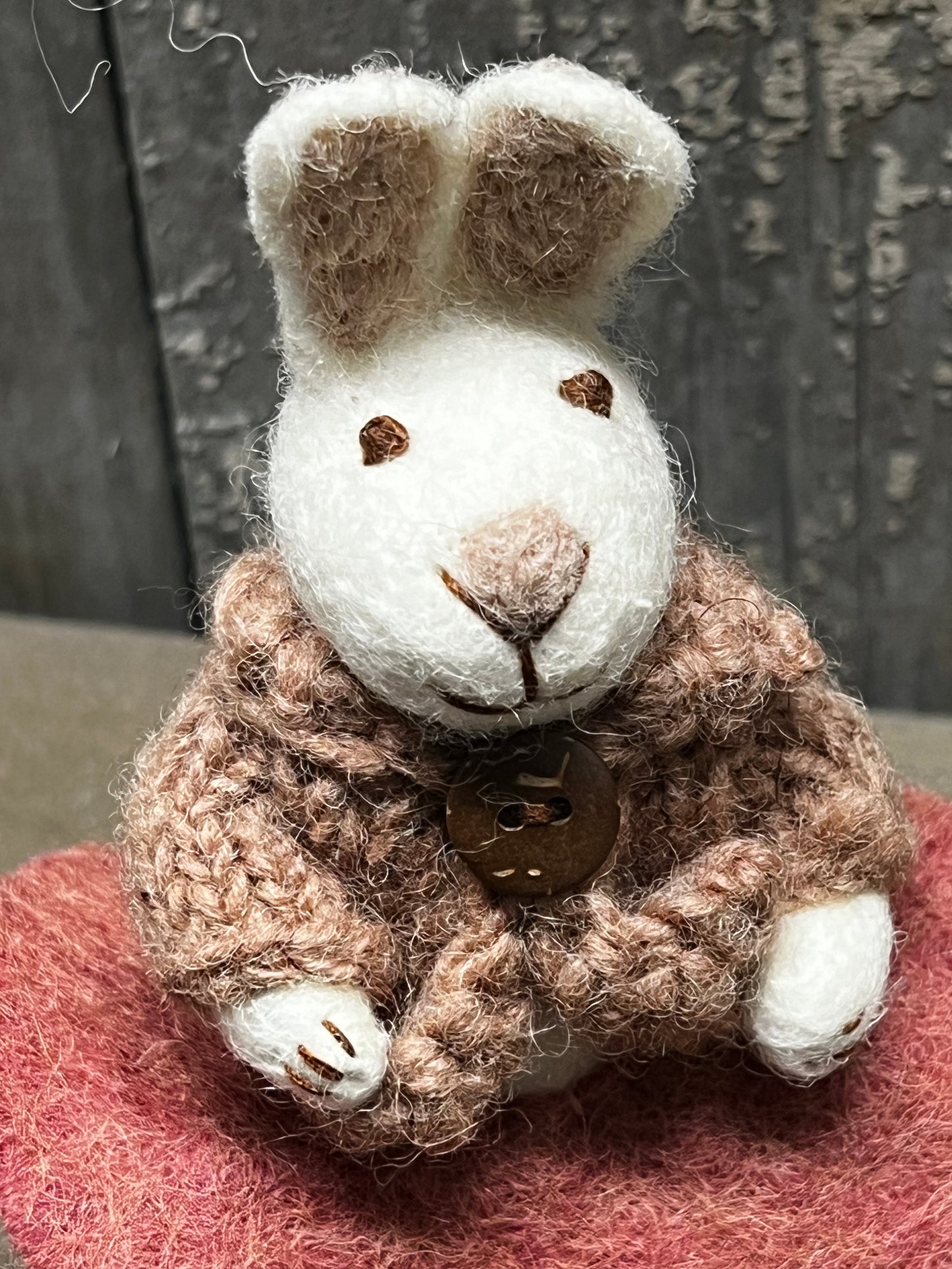 Bunny, Small Felted, WHITE W/ ROSE SKIRT & JACKET