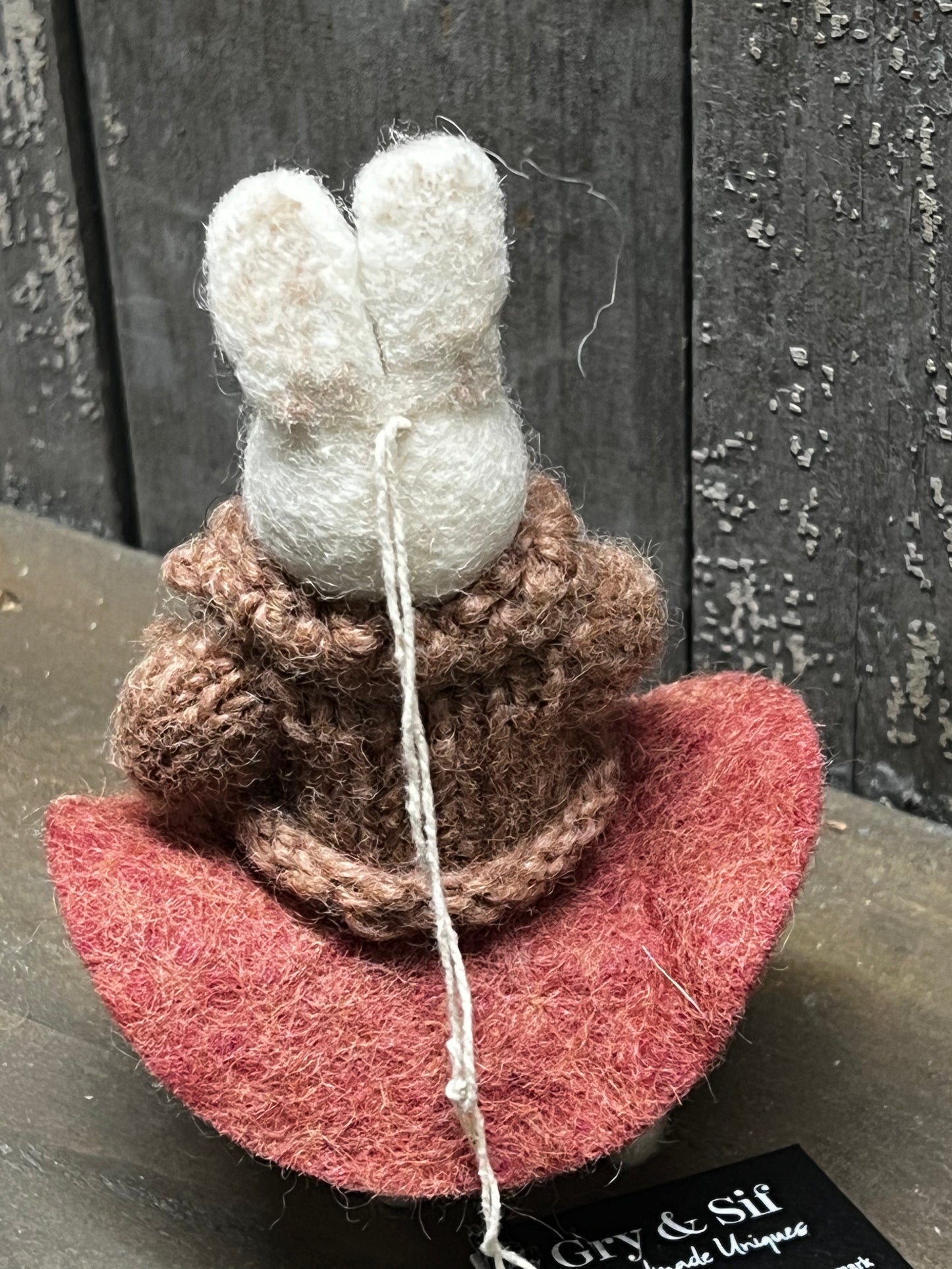 Bunny, Small Felted, WHITE W/ ROSE SKIRT & JACKET