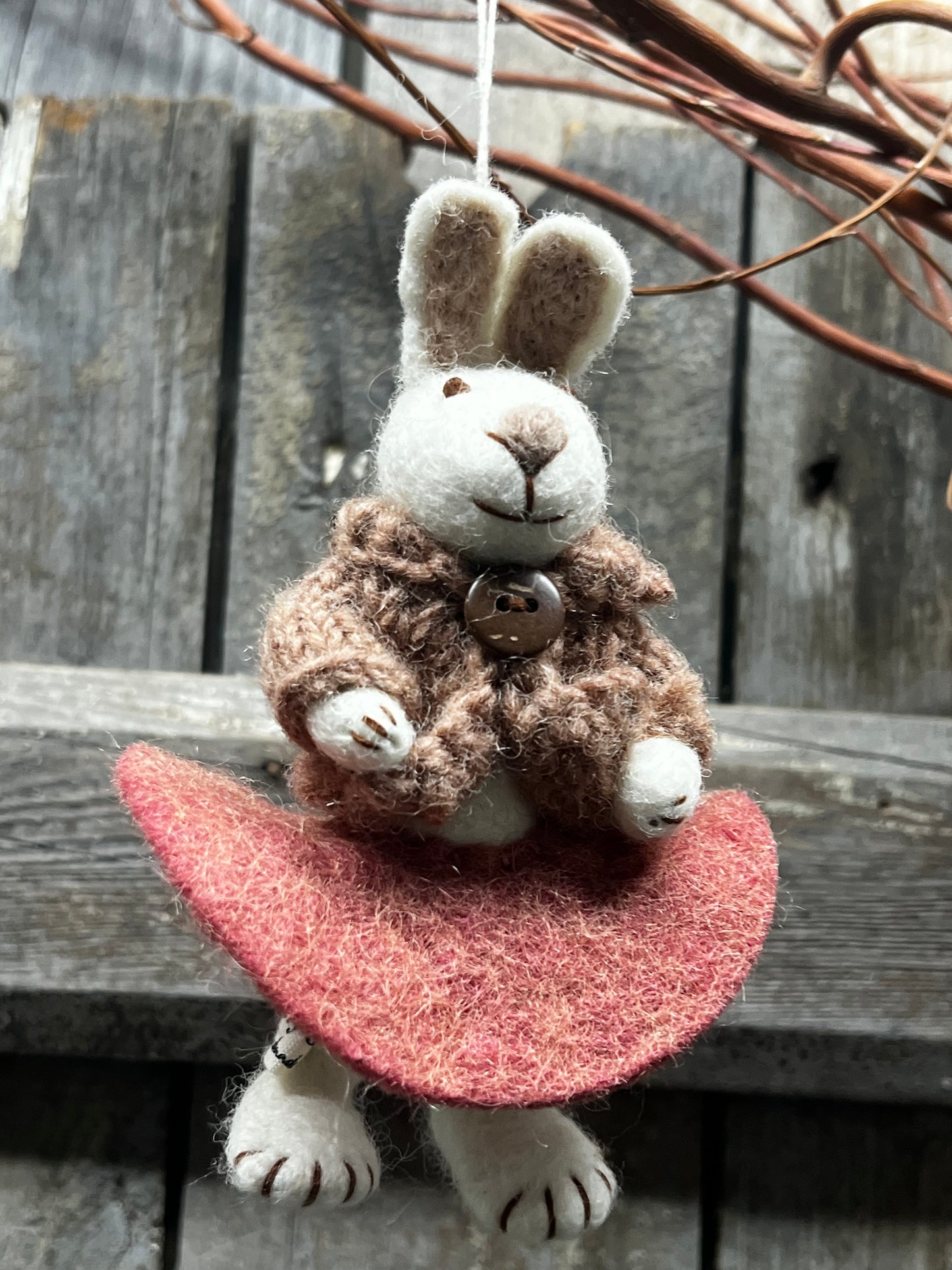 Bunny, Small Felted, WHITE W/ ROSE SKIRT & JACKET