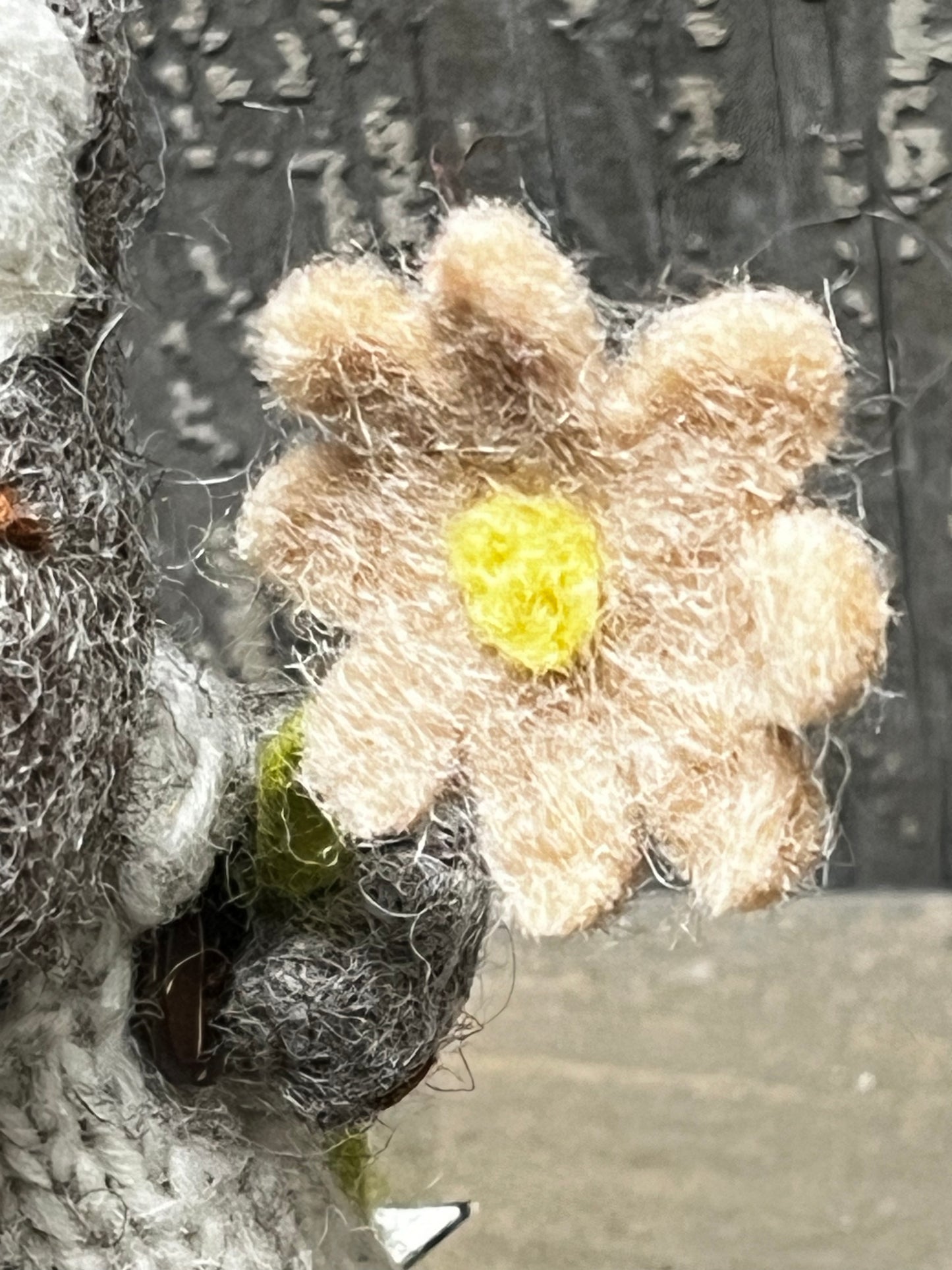 Bunny, Small Felted, GREY W/ CREAM PANTS & PINK FLOWER