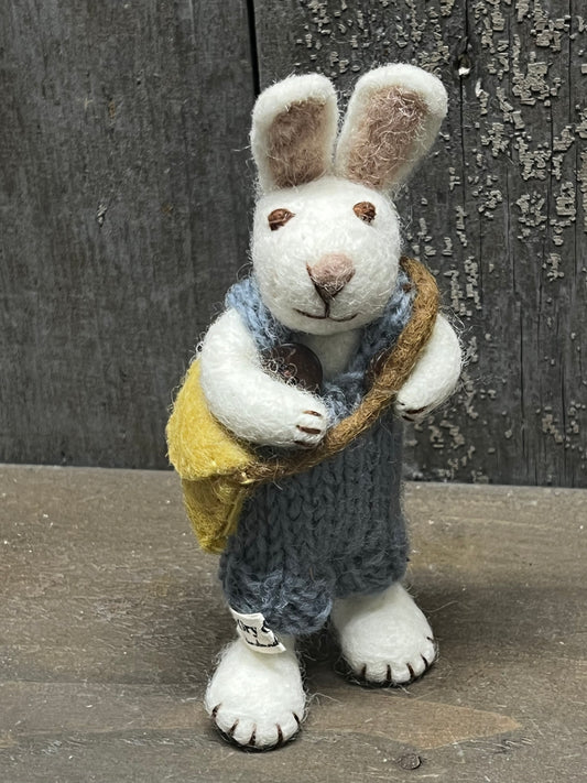 Bunny, Small Felted, WHITE W/ PANTS & YELLOW BAG
