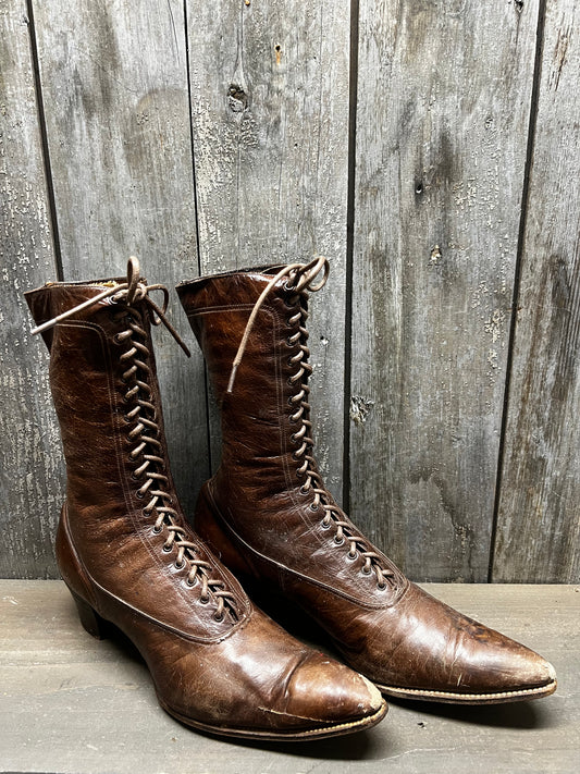 Boots, 10.25", Lace Up, BROWN