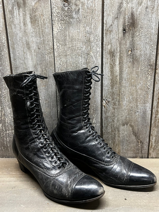 Boots, 9.25", Lace Up, BLACK