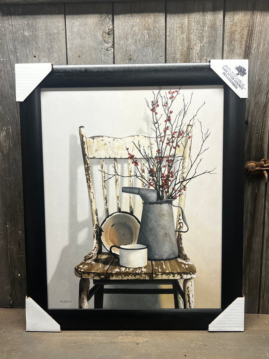 Framed Art, 16x20, WATERING CAN ON CHAIR