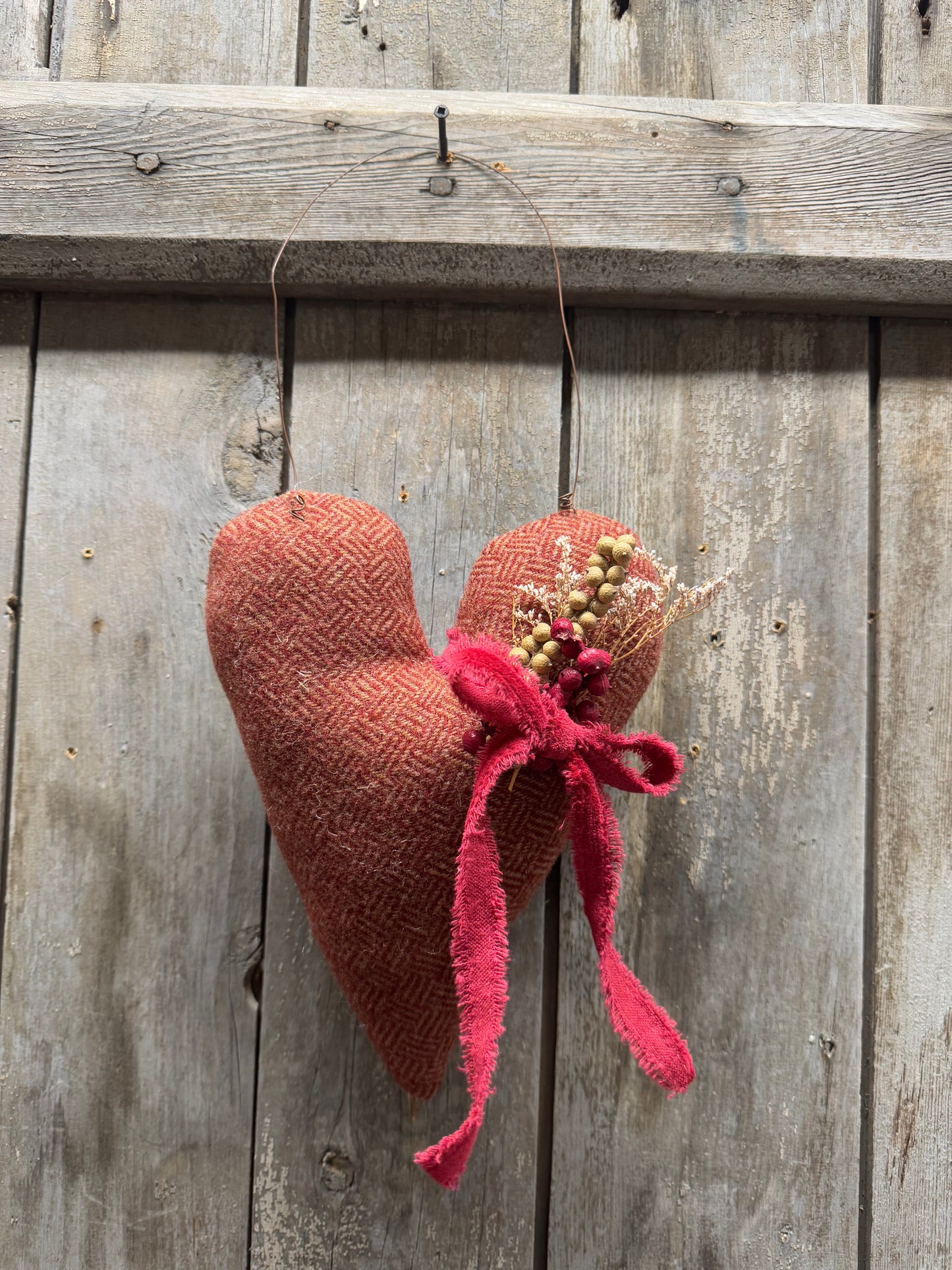 HEART HANGER, Wool & Velvet Ribbon, Assorted